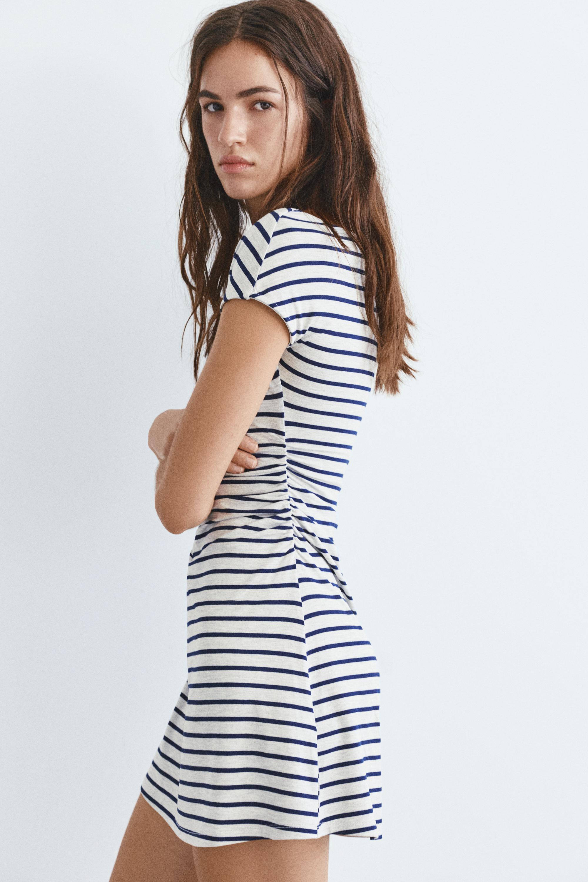 Short multi-position striped dress — Grey marl