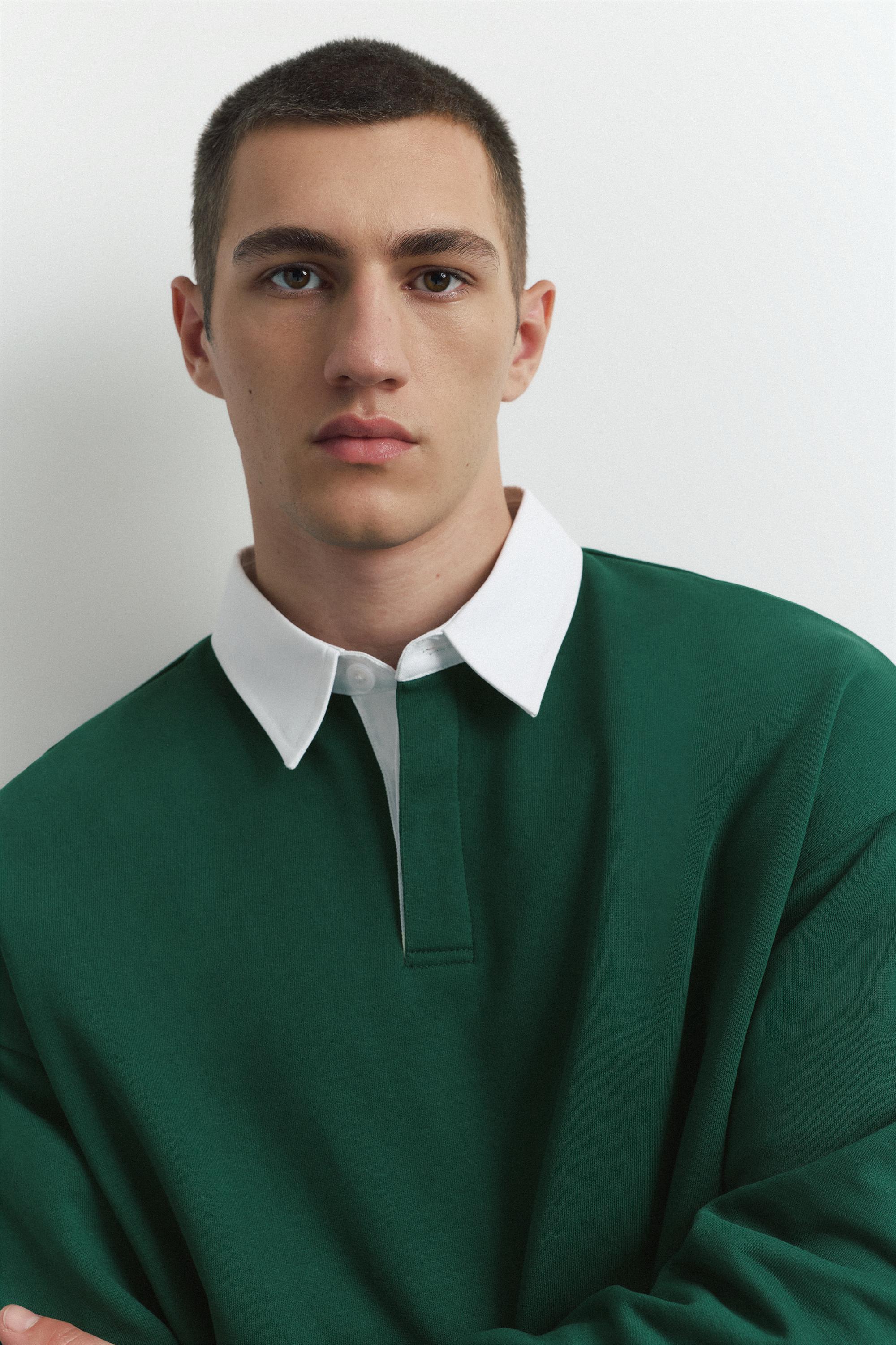 Long sleeve striped polo shirt — Green