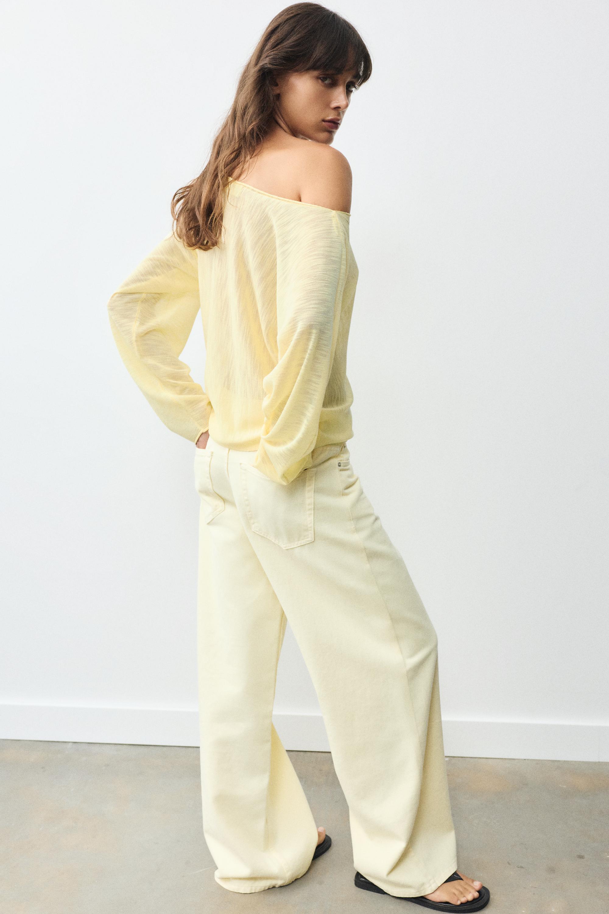 Fine knit asymmetric T-shirt — Yellow