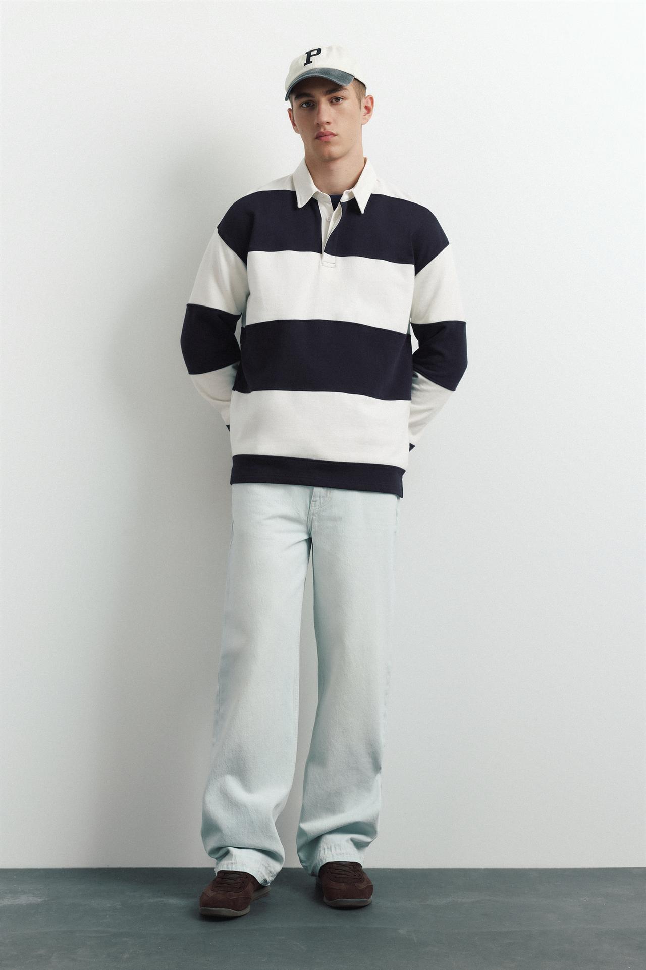 Long sleeve striped polo shirt — Off white