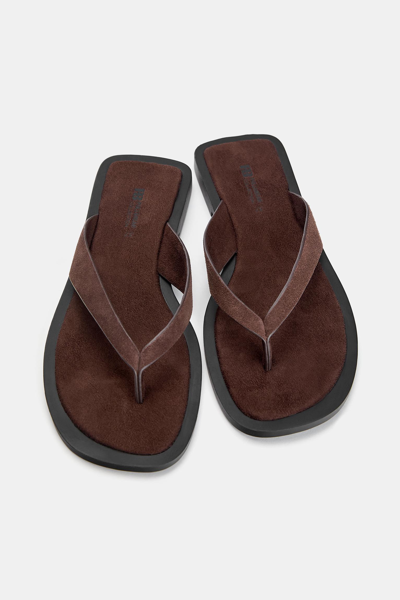 Flat leather sandals — Brown