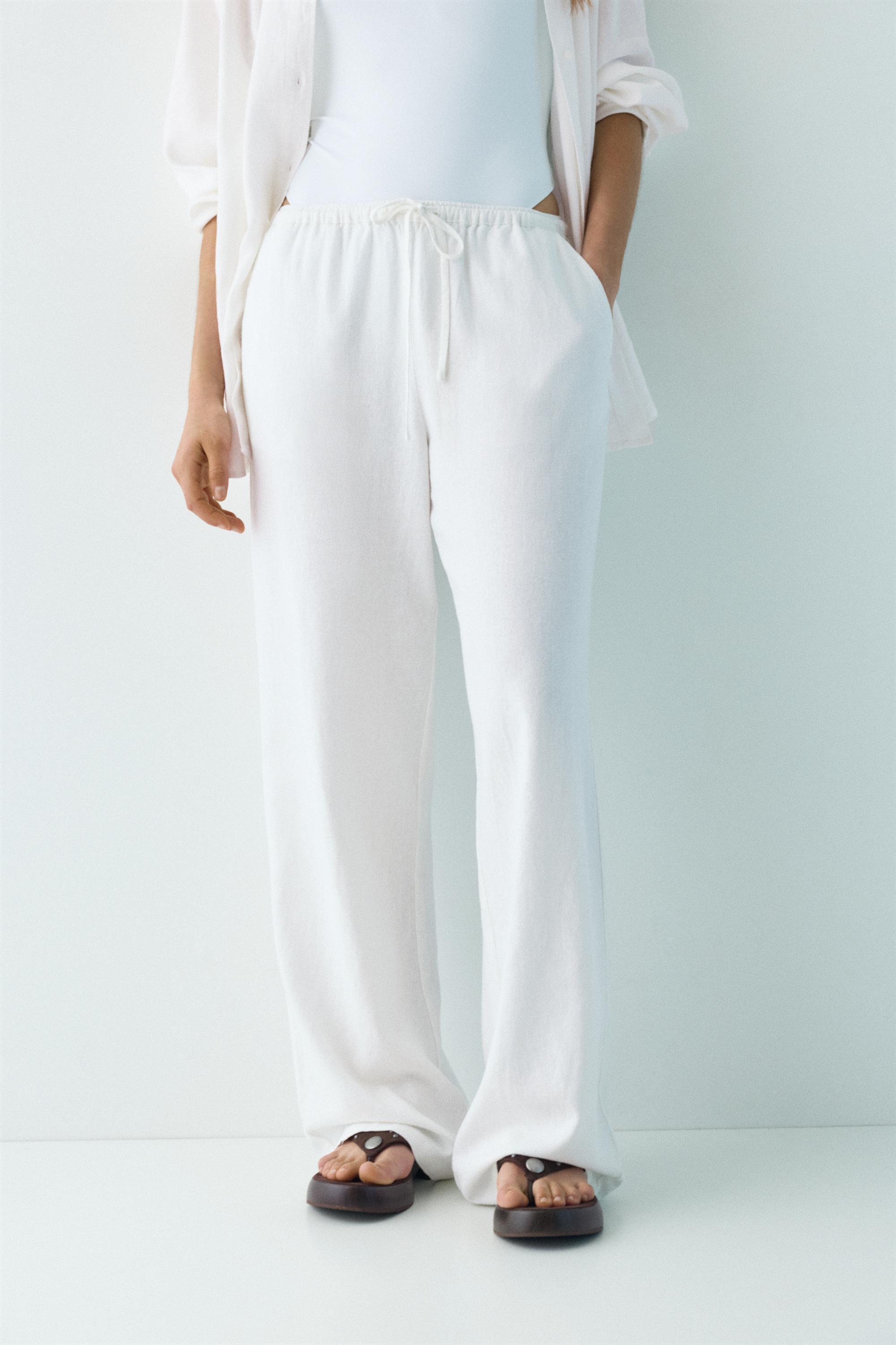 Ketenli dökümlü pantolon - Görsel 12