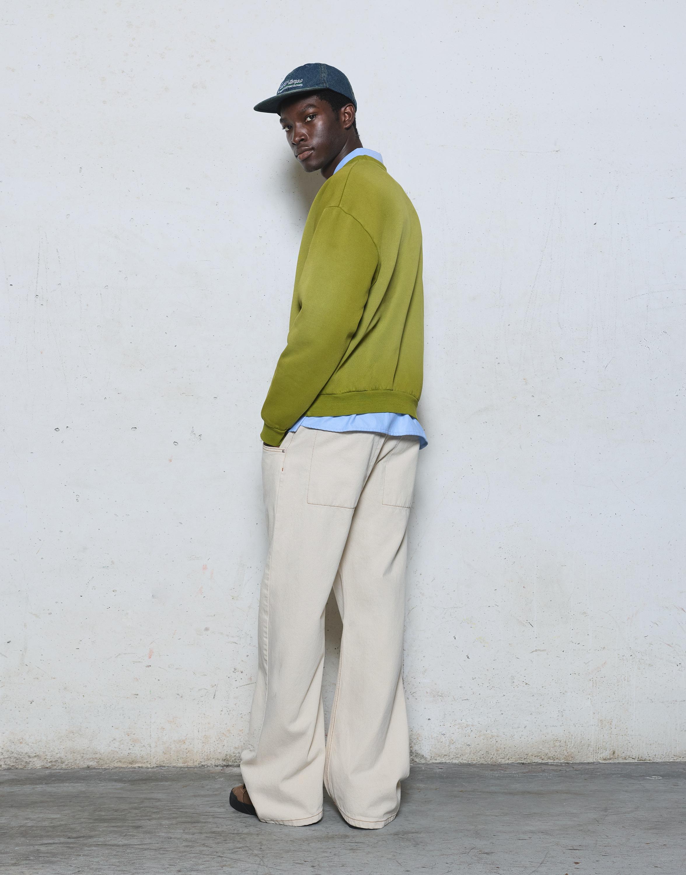 Embroidered washed-effect sweatshirt — Khaki