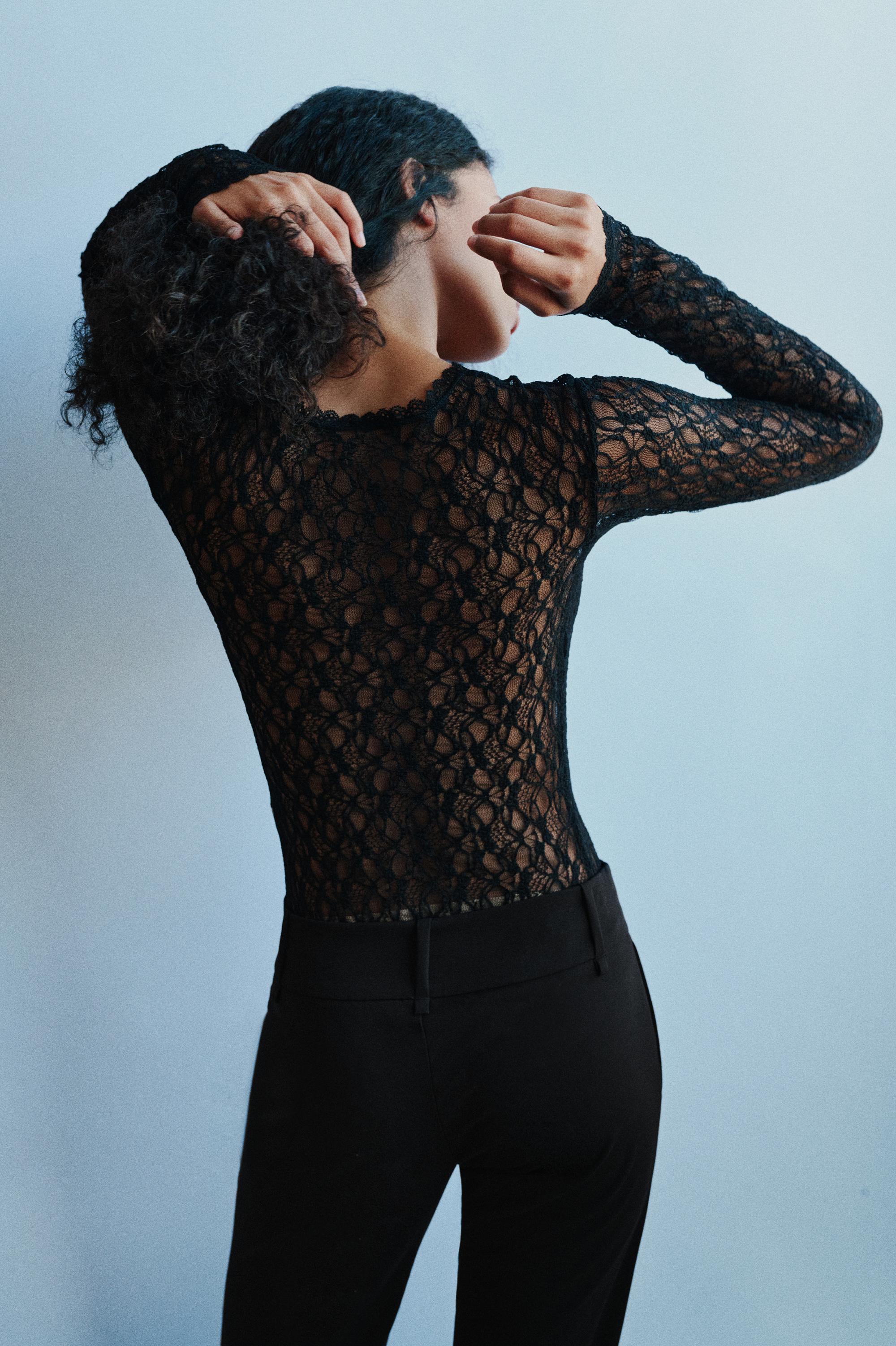 Long sleeve lace bodysuit — Black
