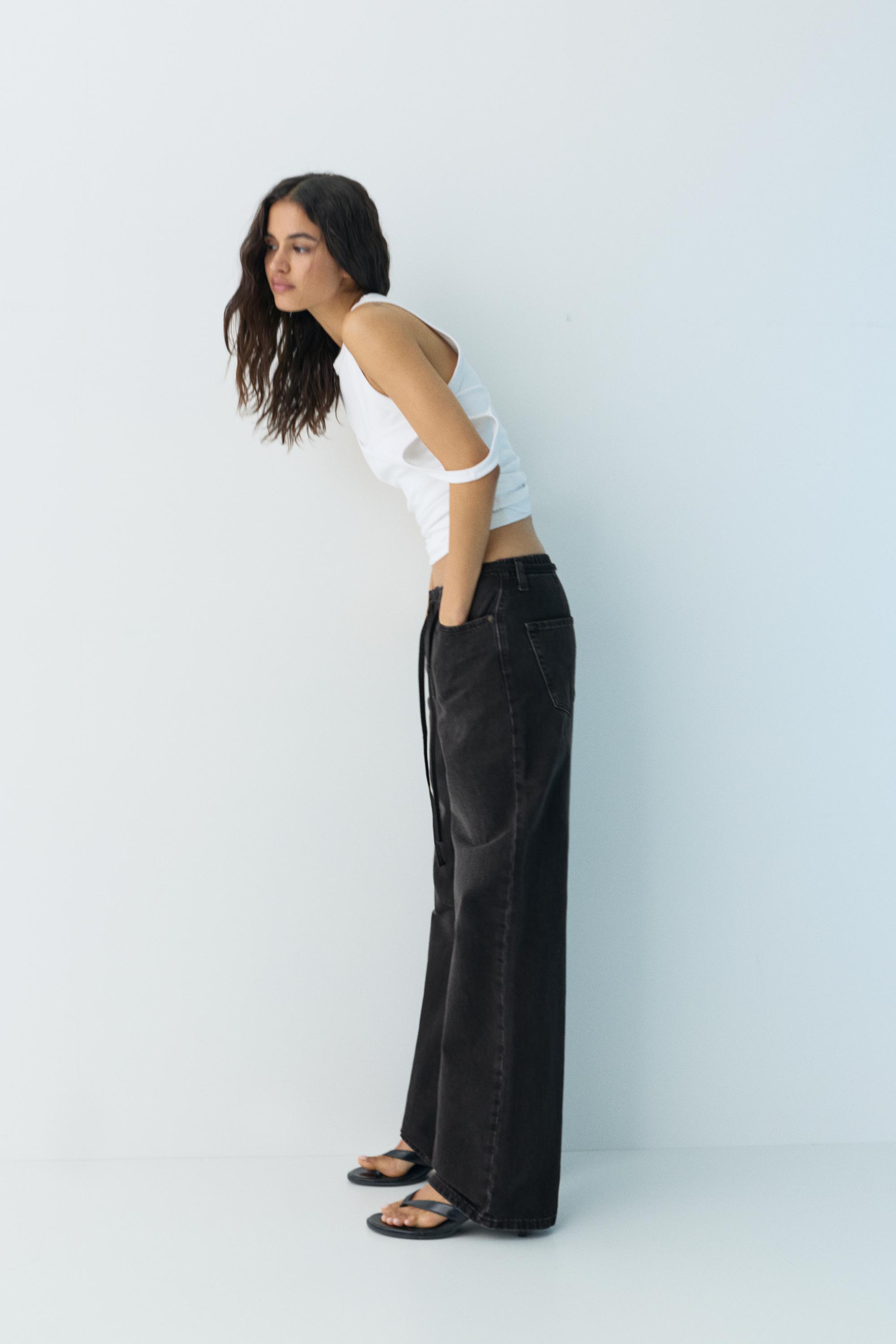 Baggy jeans with drawstring — Black