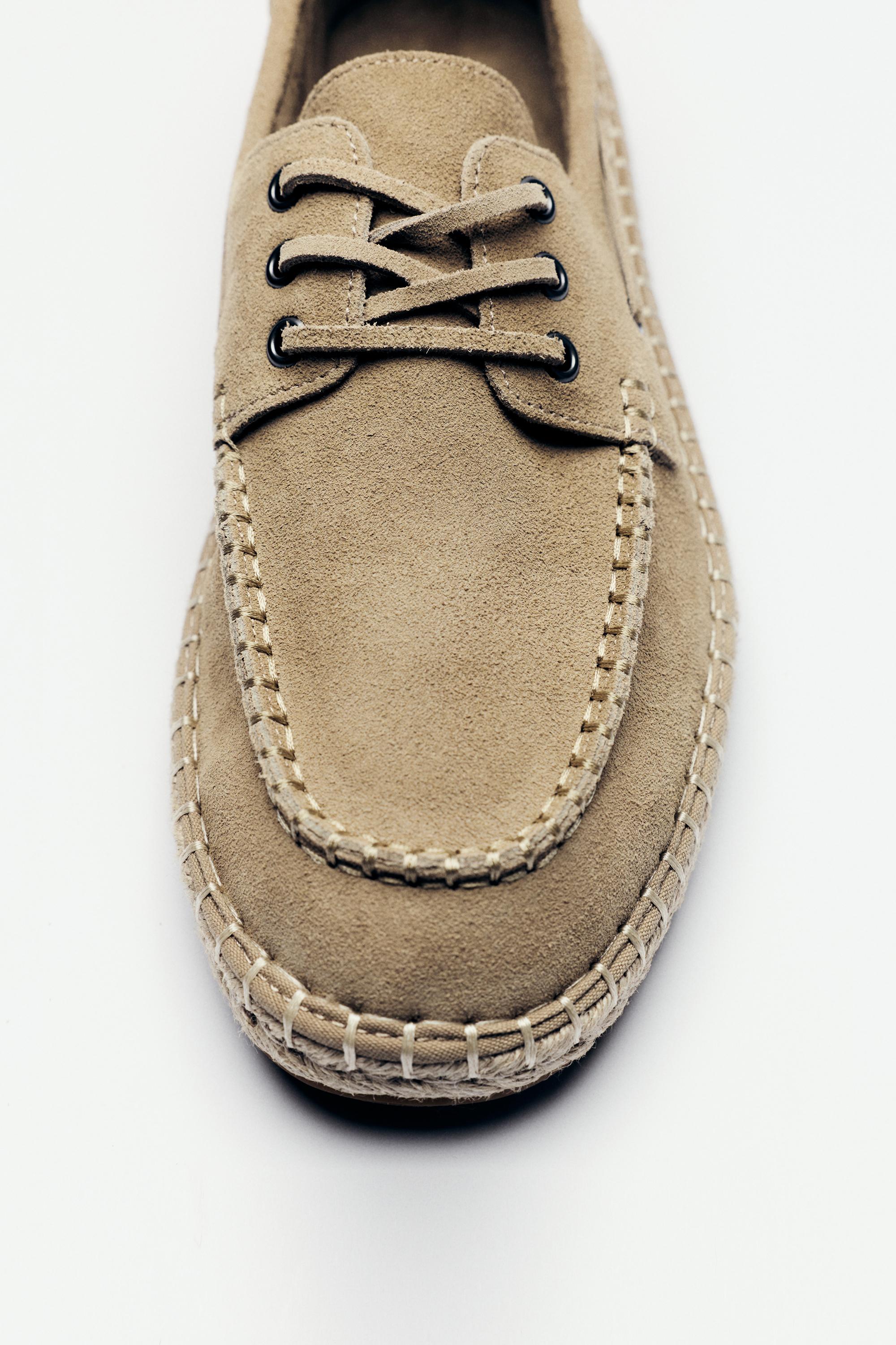 Leather jute boat shoes — Ecru