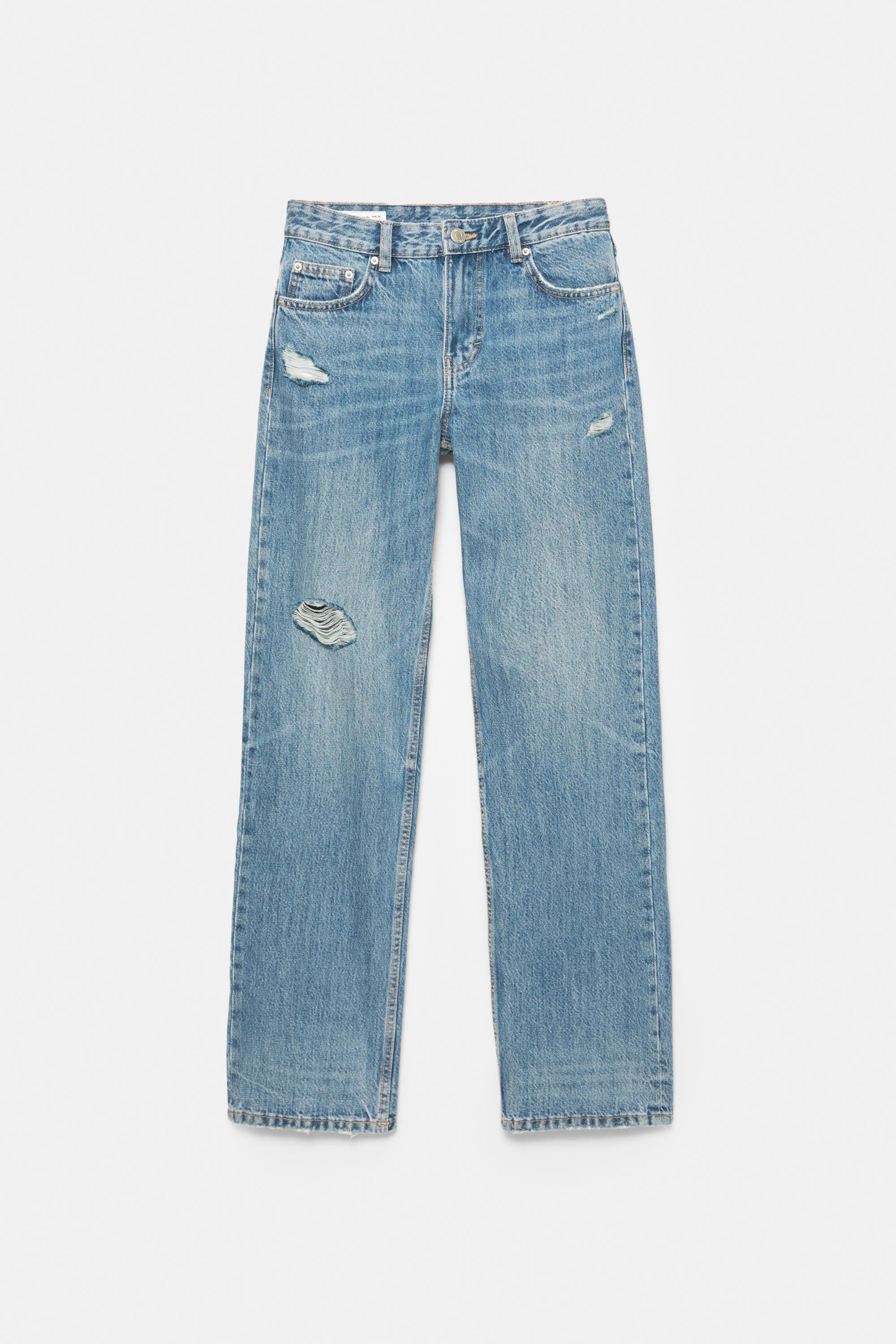 Mid-waist straight-leg jeans — Grey blue