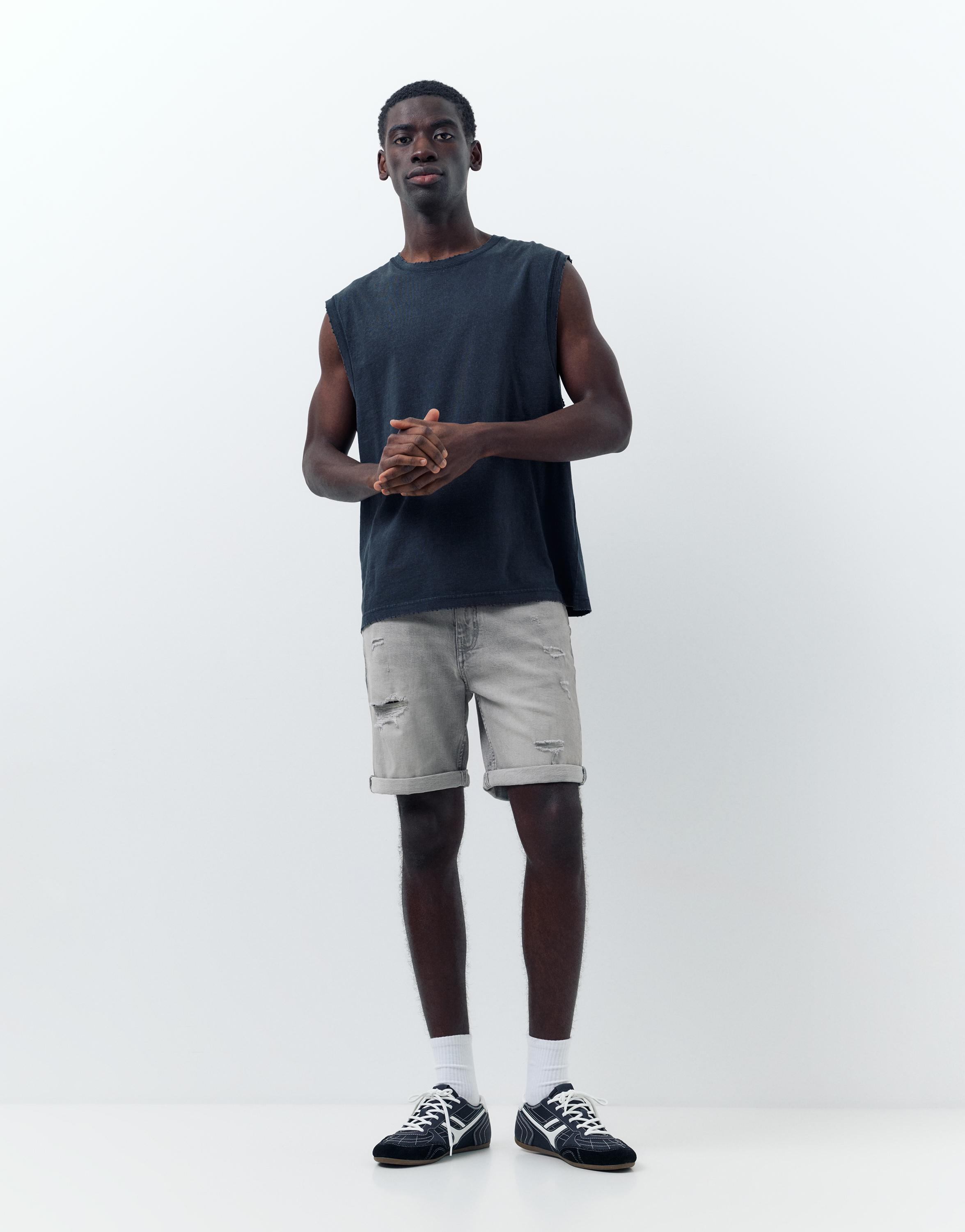 Ripped denim Bermuda shorts — Dark grey