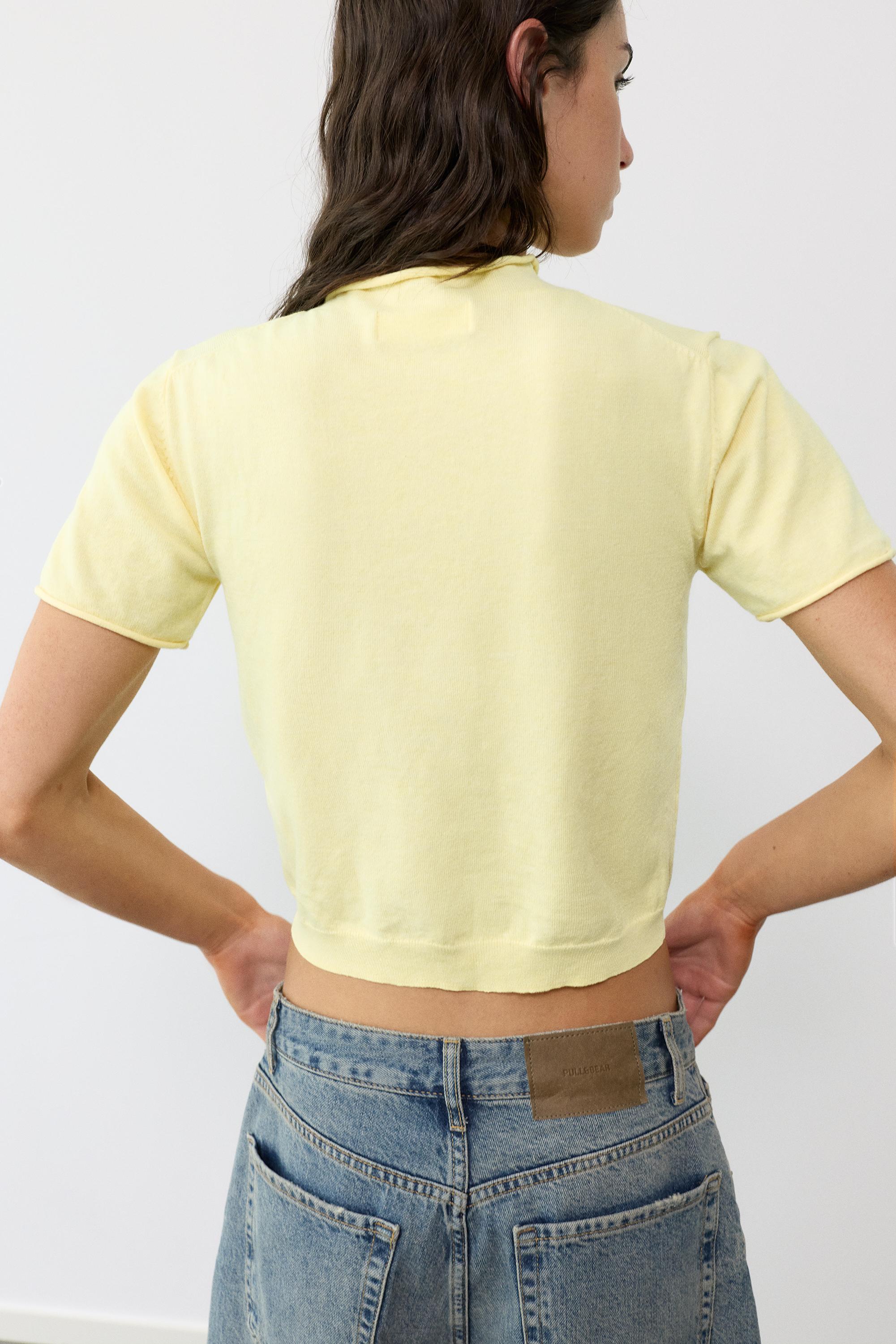 Fine knit short sleeve T-shirt — Yellow