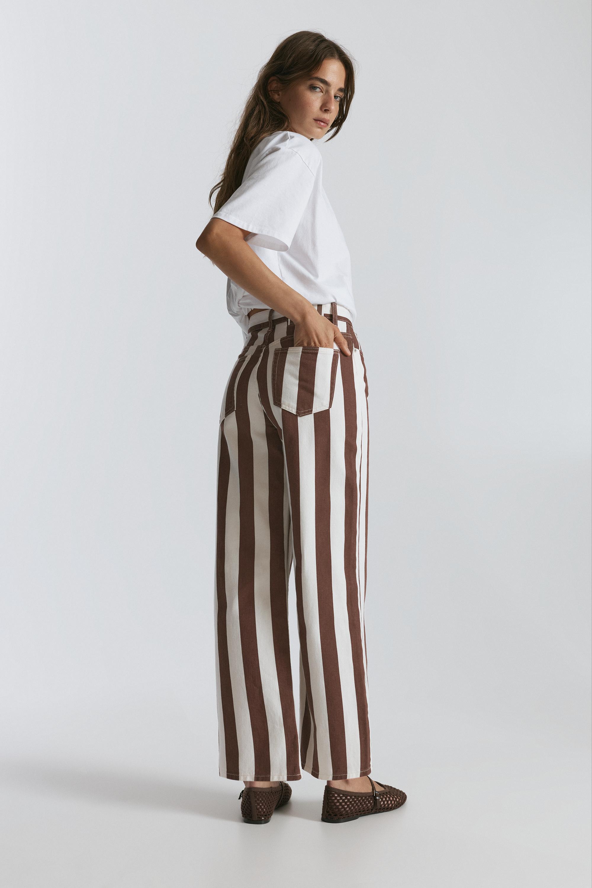 Striped straight-leg trousers — Brown
