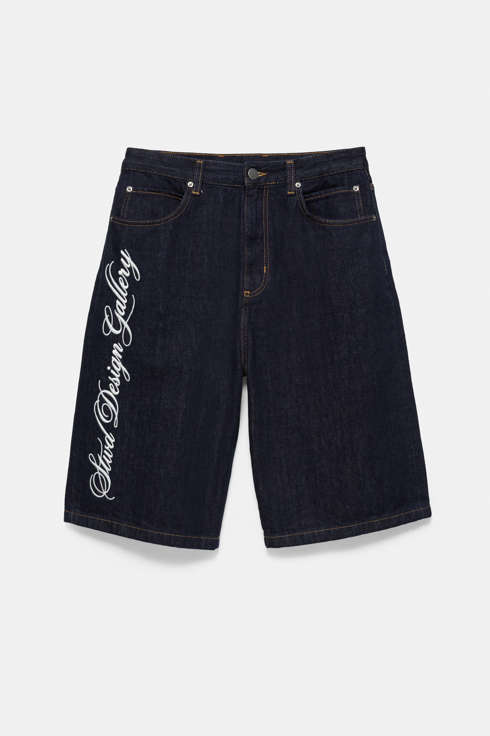 Text skater denim Bermuda shorts — Navy