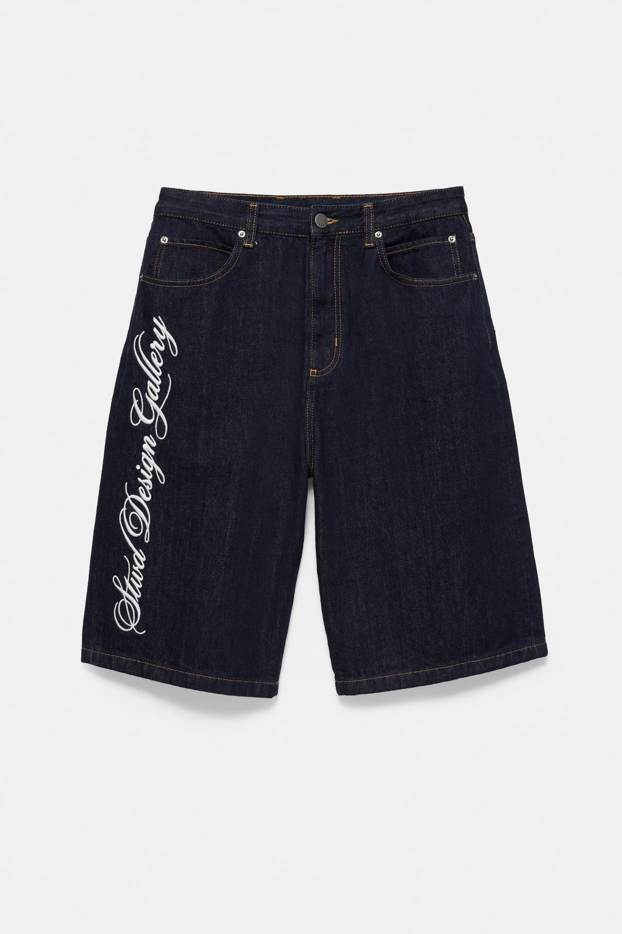 Text skater denim Bermuda shorts — Navy