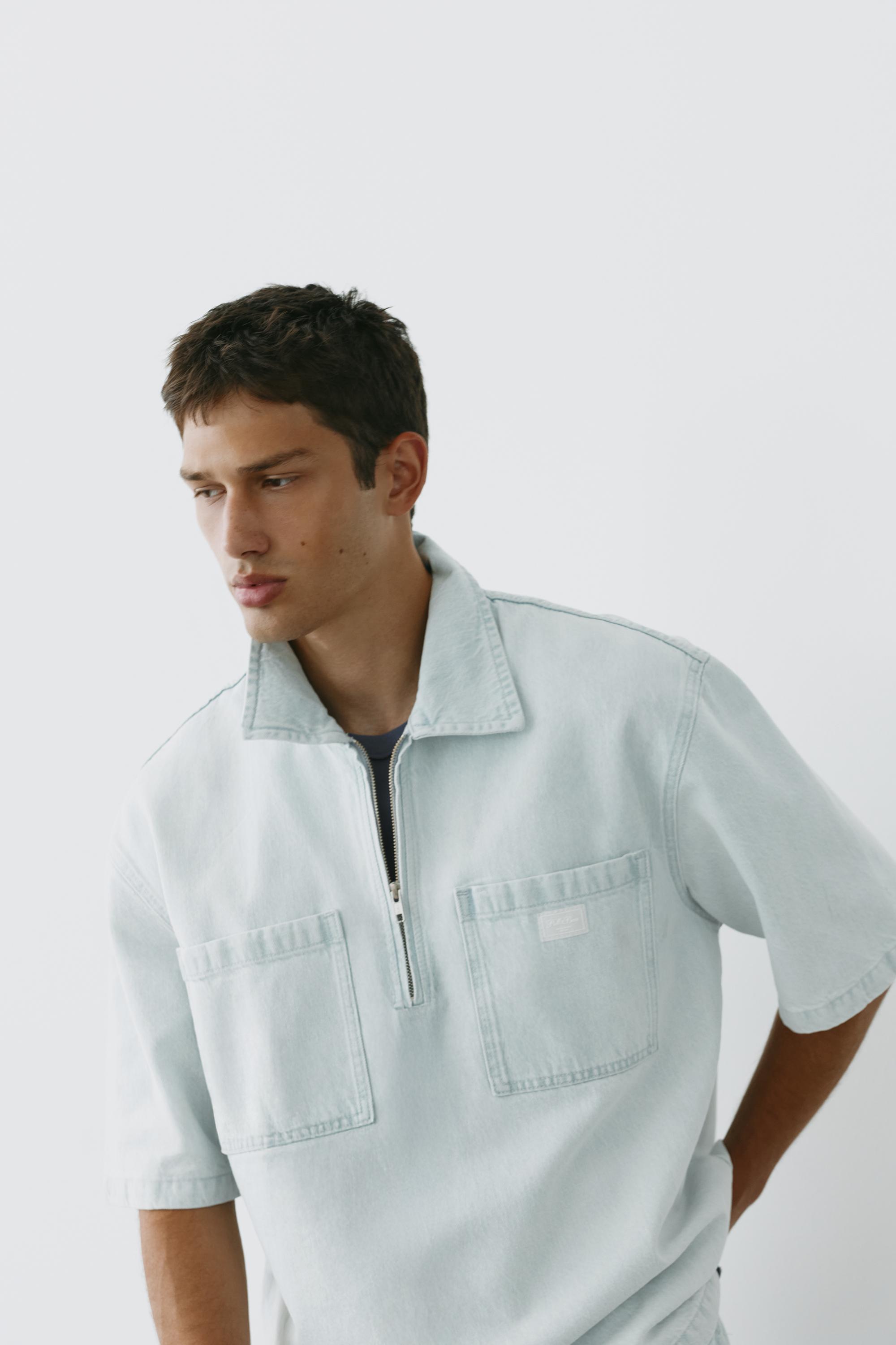 Polo In Denim Con Cerniera
