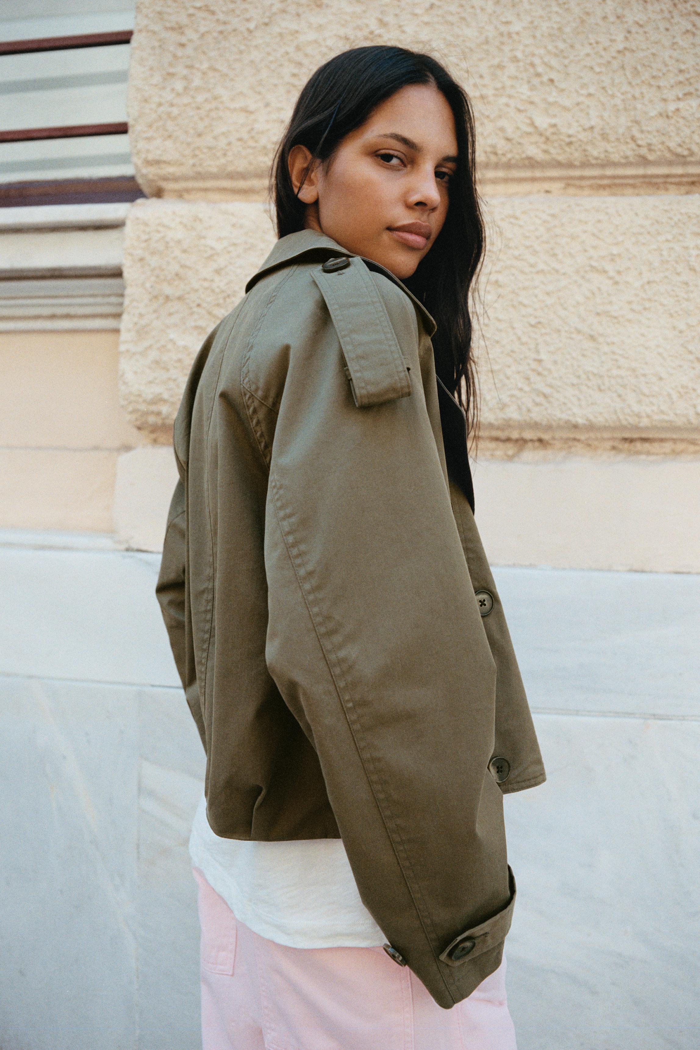 Balloon-fit short trench coat — Dark khaki