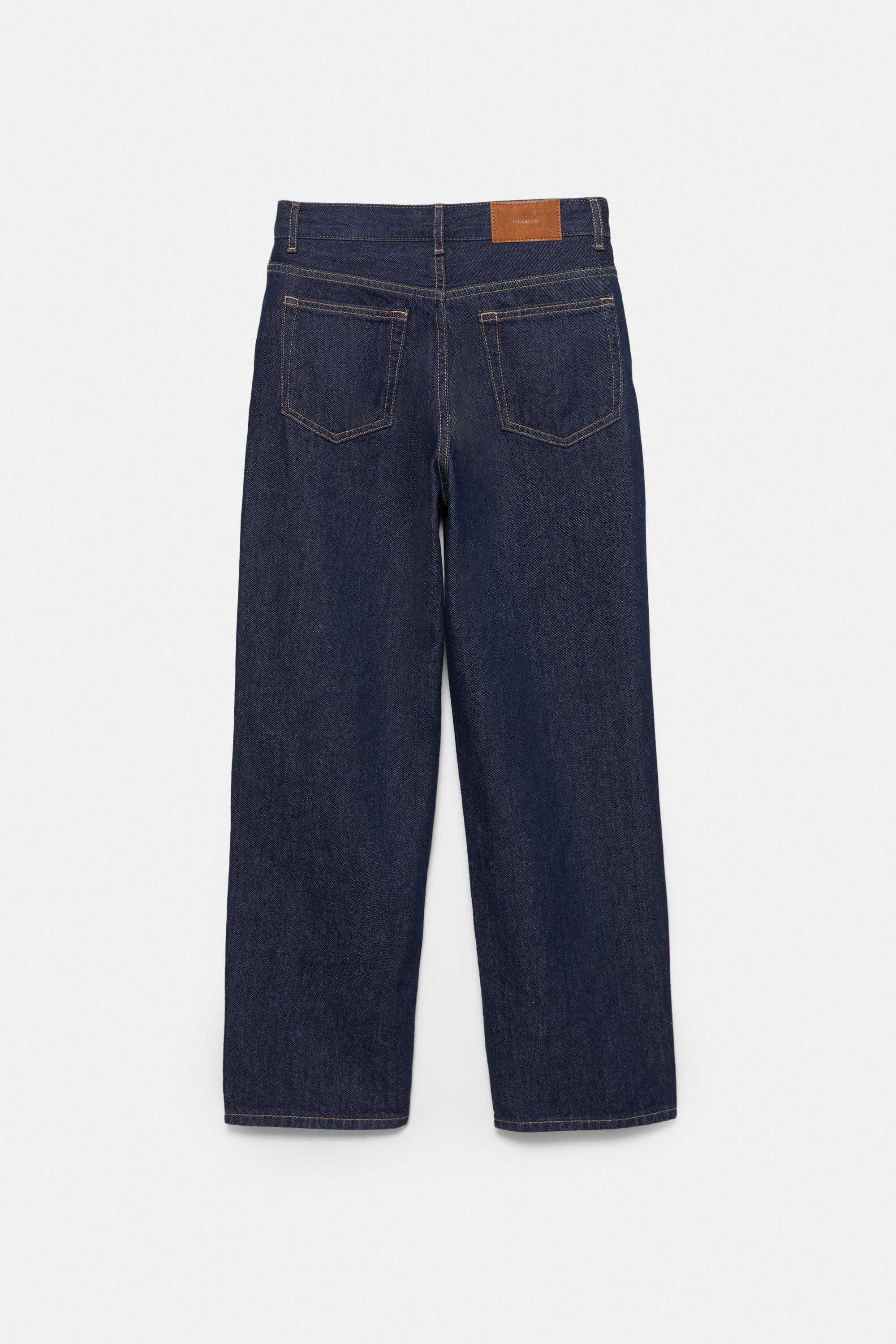 Straight-leg jeans with crossover waistband — Navy