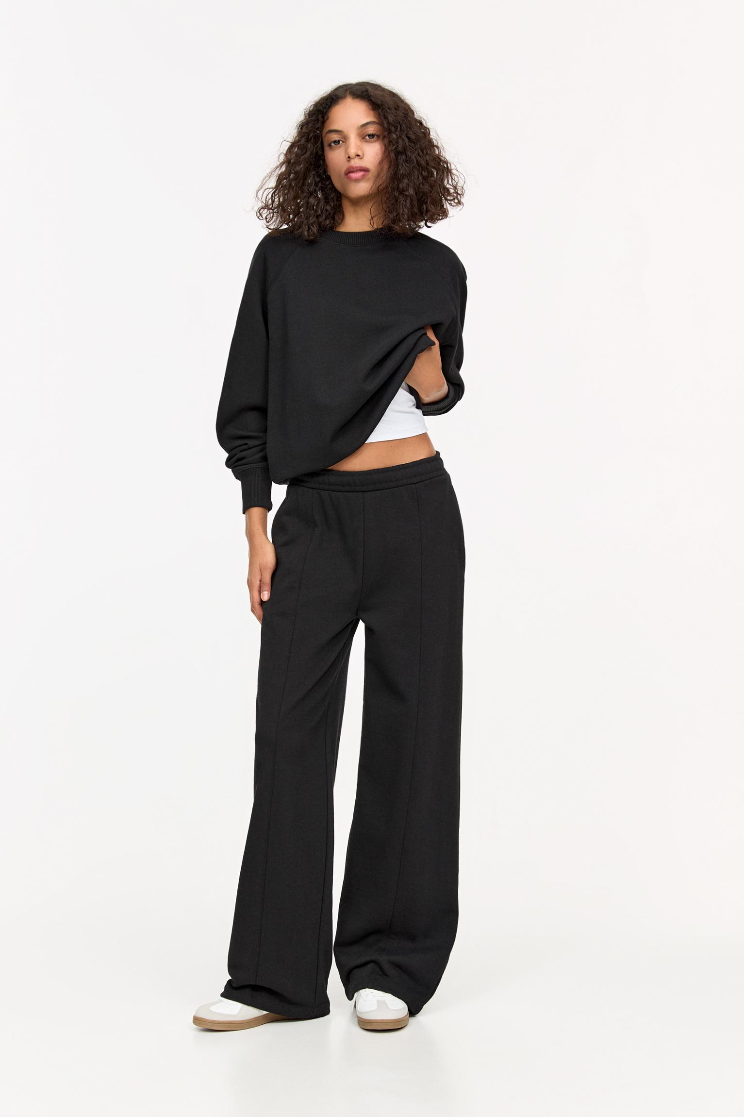 Wide-leg seam detail sweatpants — Black