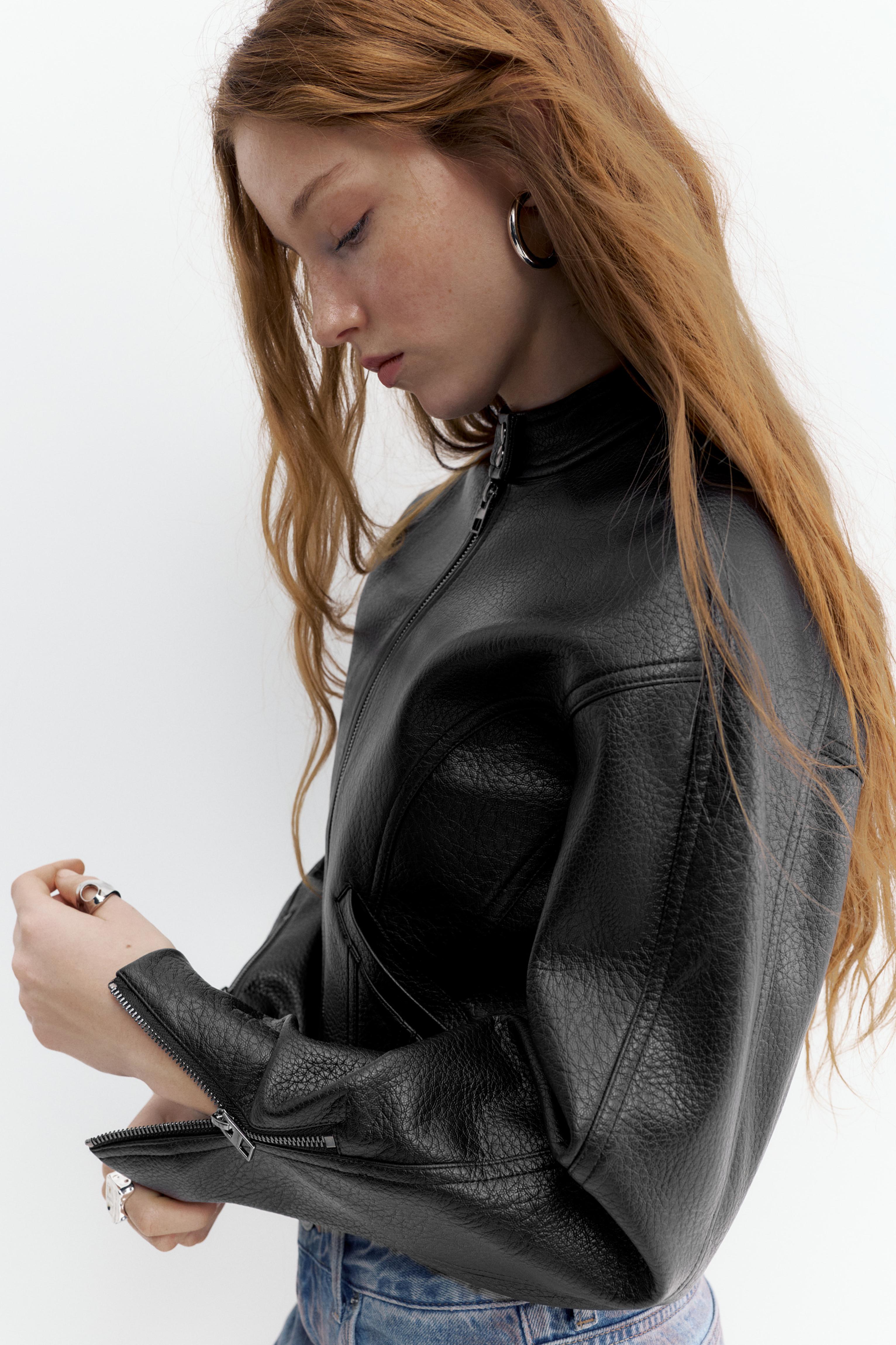 Leather effect biker jacket — Black