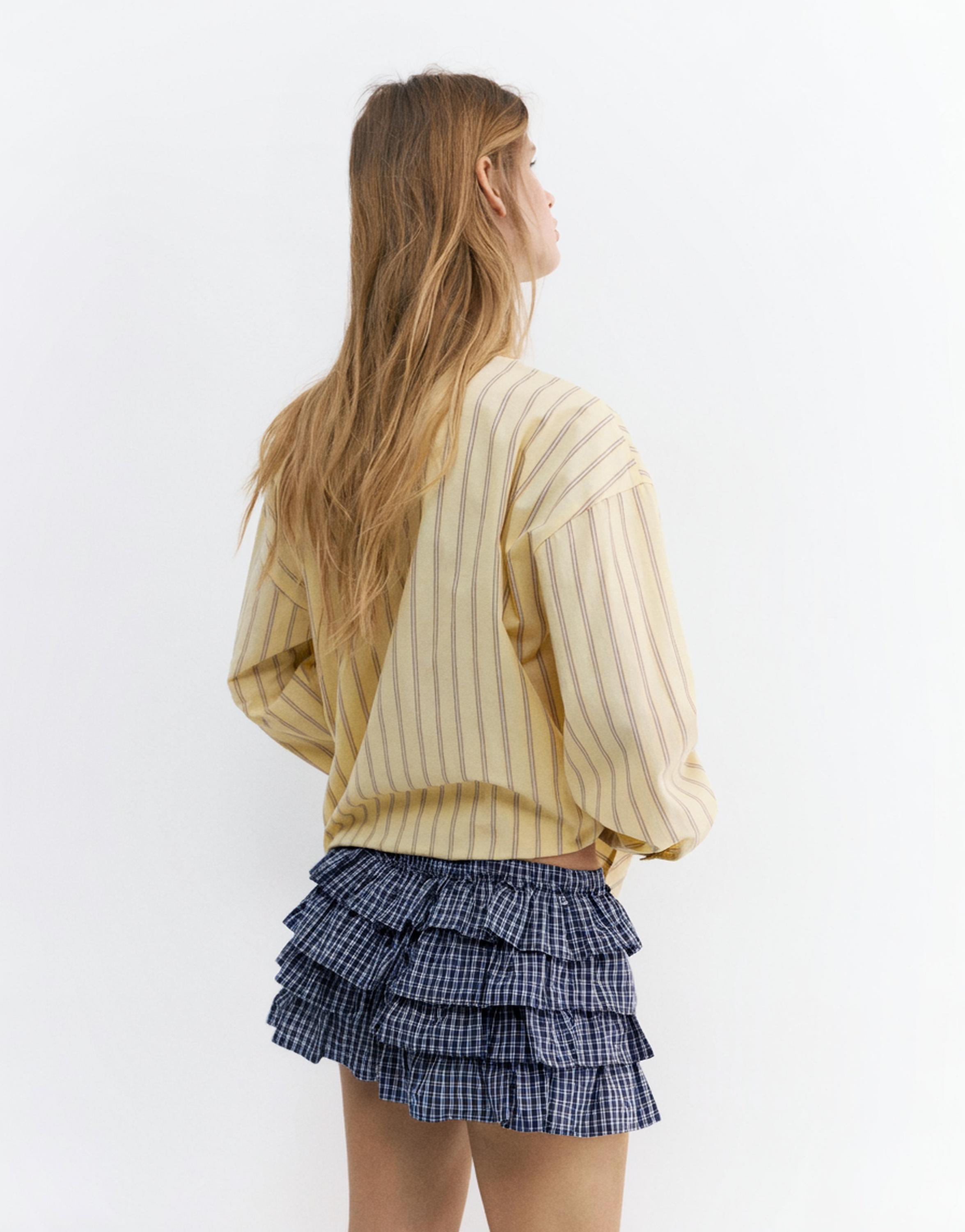 Kareli fırfırlı şort etek - Görsel 19