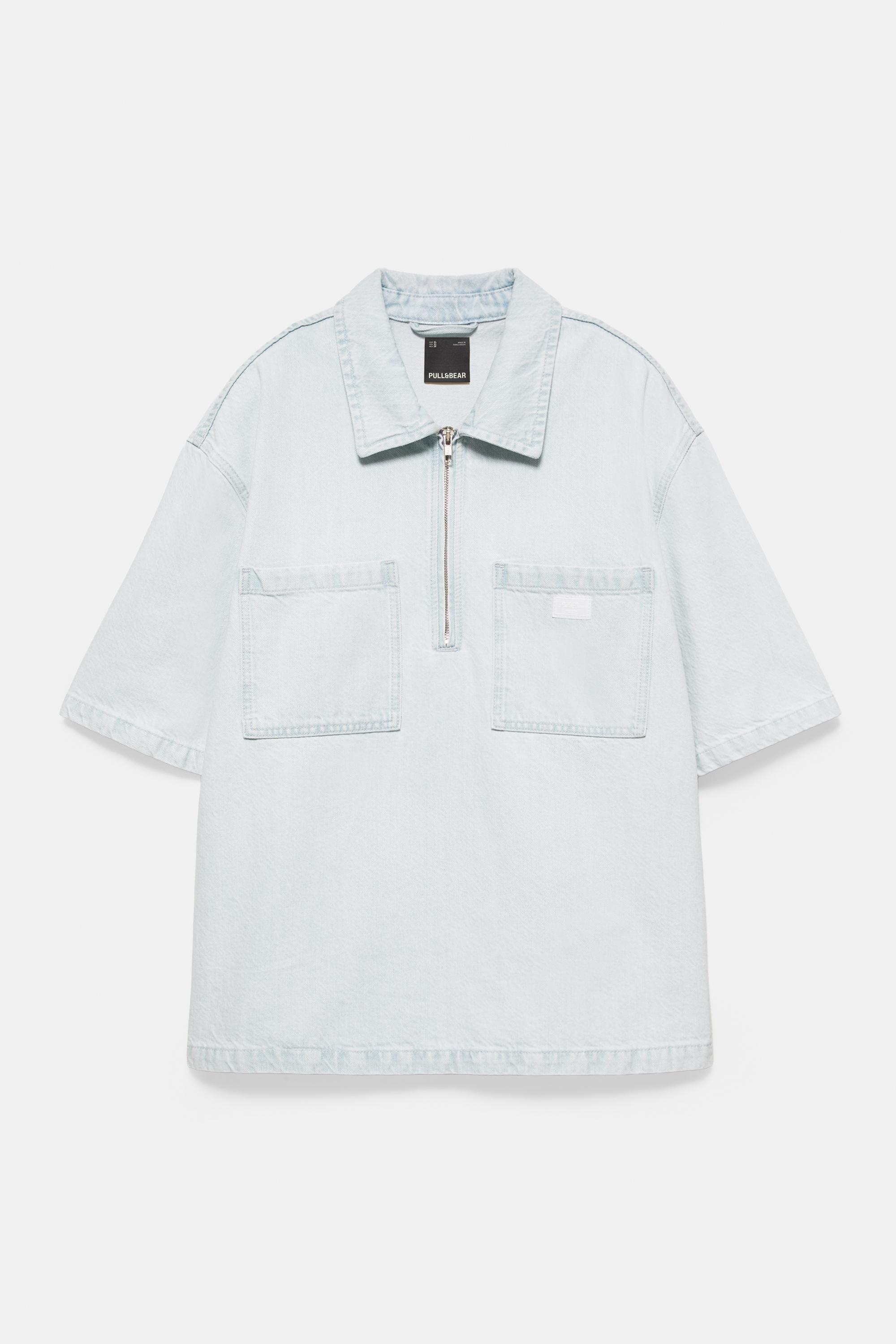 Denim zip-up polo shirt — Sky blue
