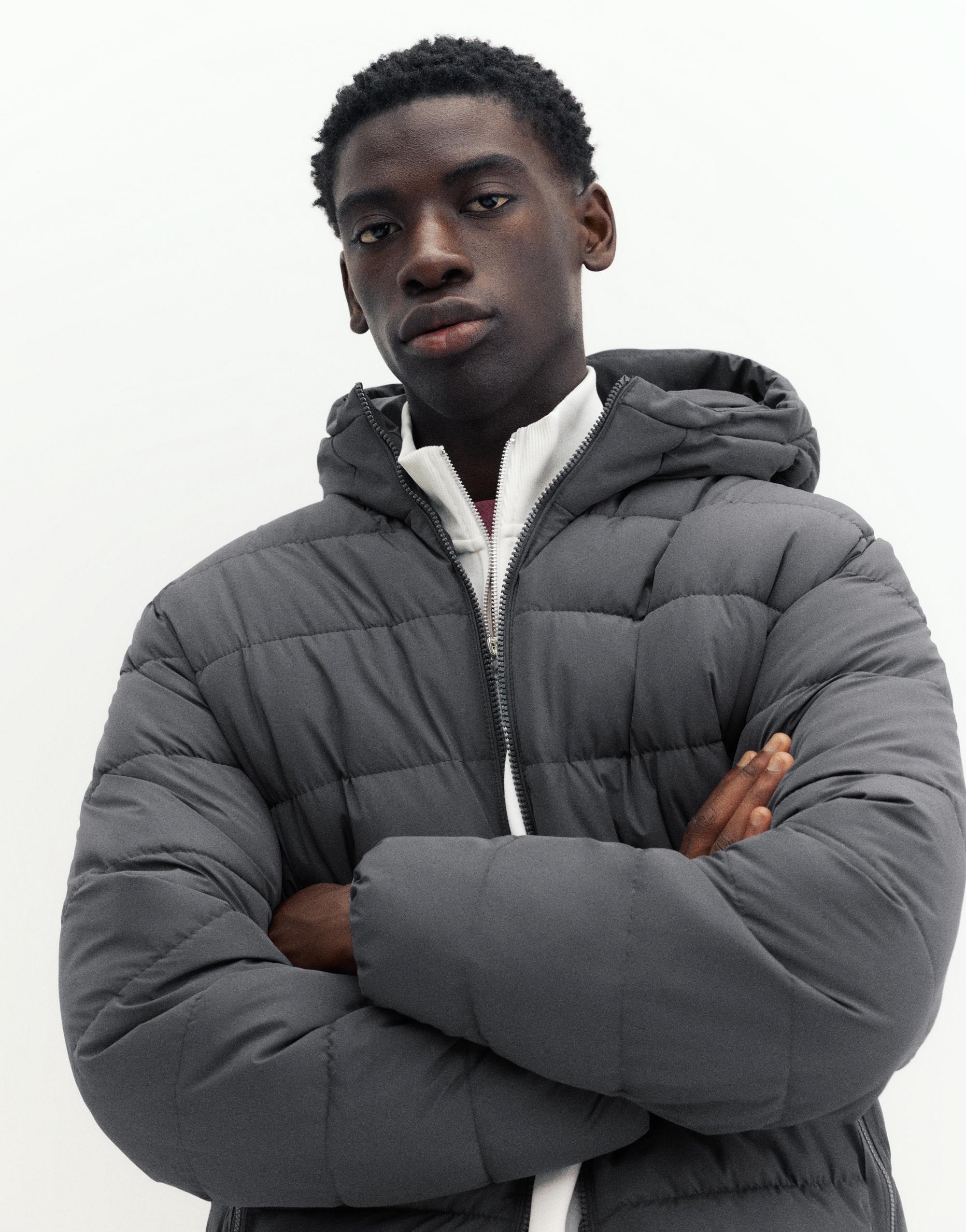 Puffer jacket with hood — Dark grey