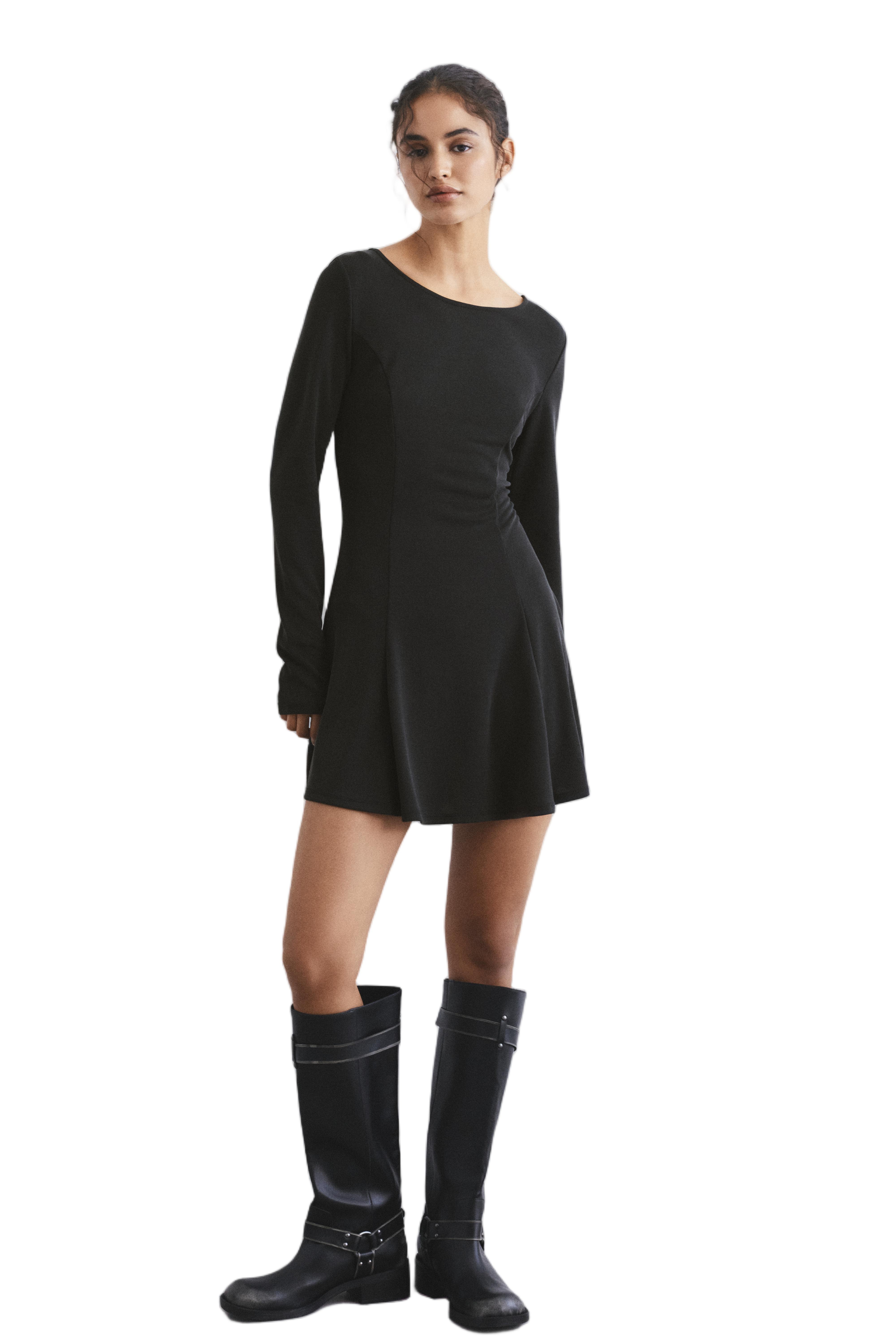 Short cupro dress with a flowing hem — Anthracite grey