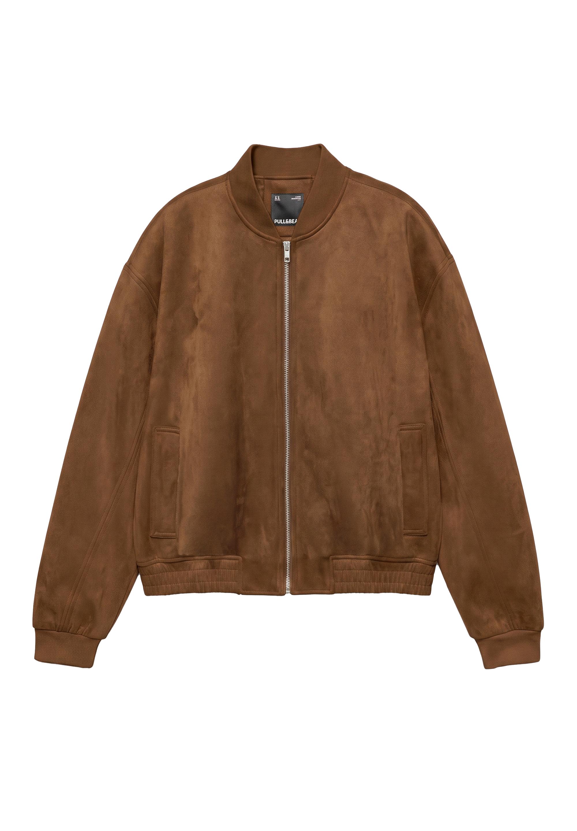 Faux suede bomber jacket — Brown