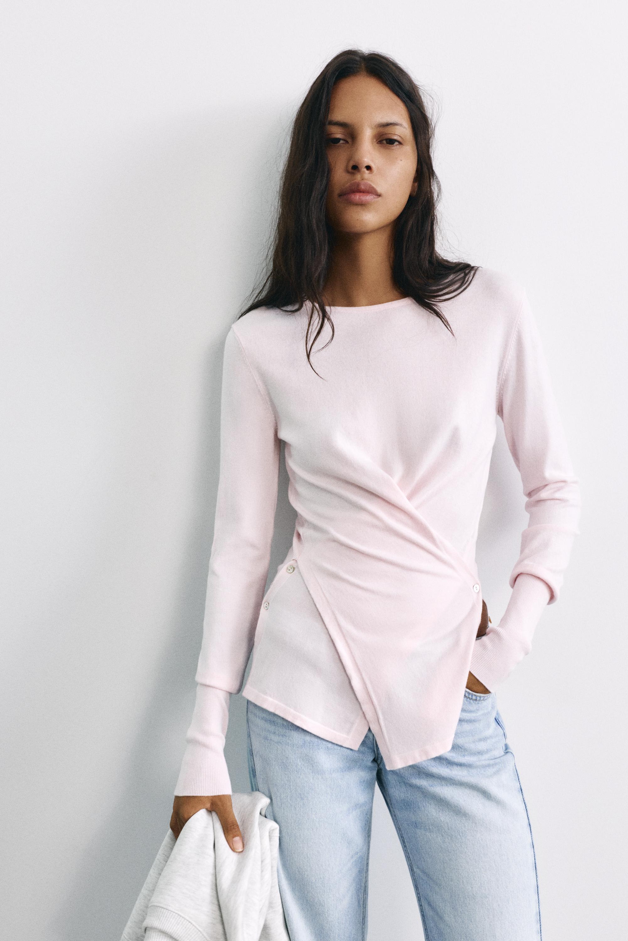 Buttoned crossover jumper — Pink