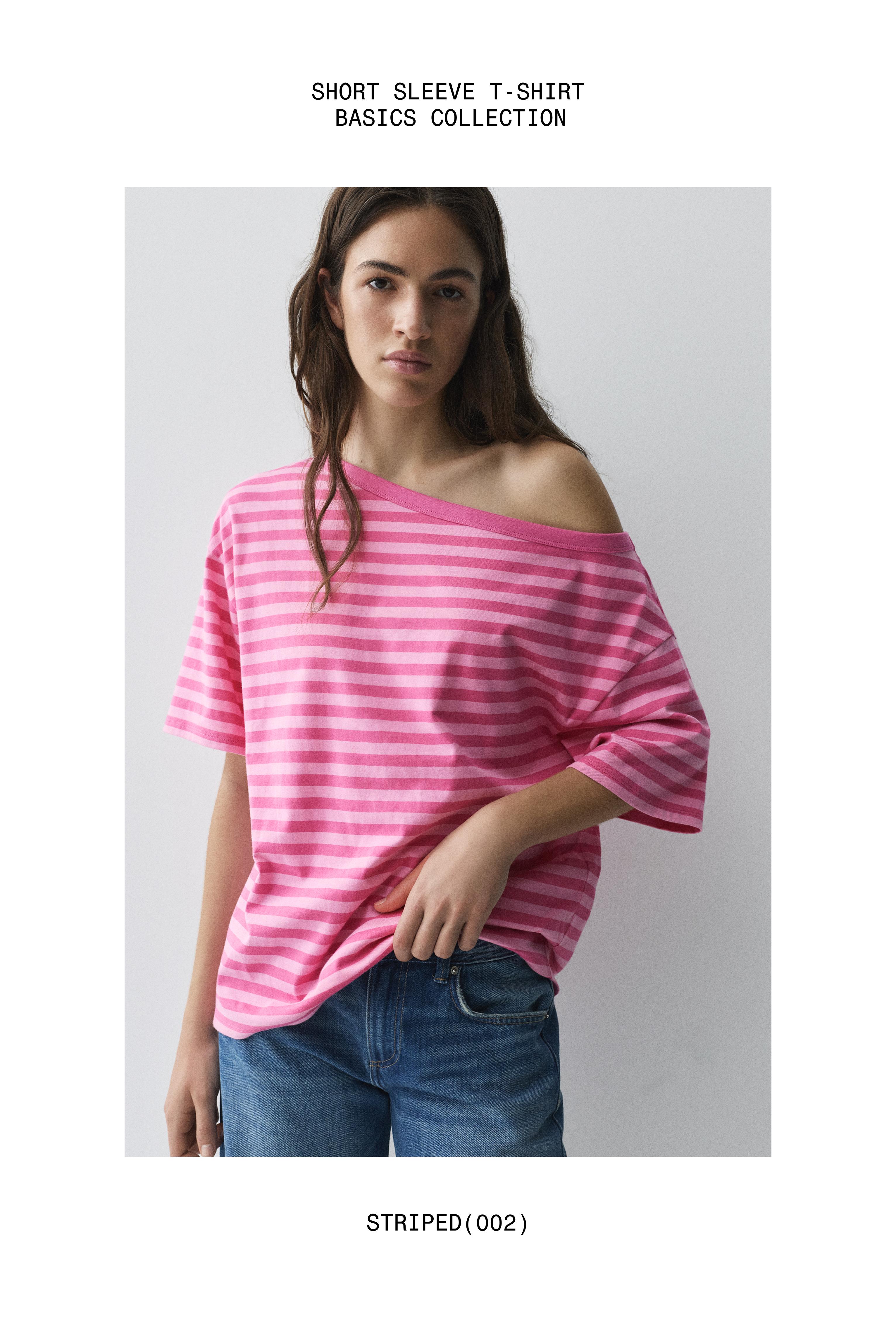 Asymmetric short sleeve T-shirt — Striped