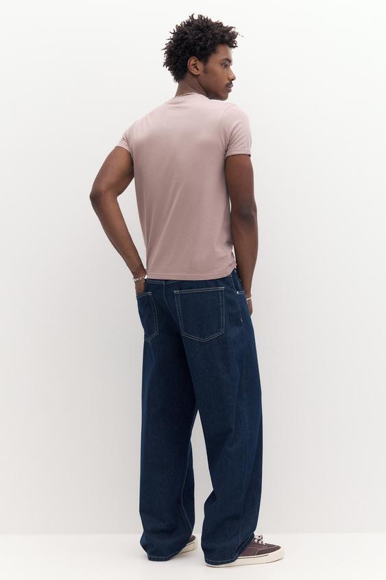 T-shirt Homme Pull & Bear Bleu, 100% Coton, Taille S, Manches Courtes