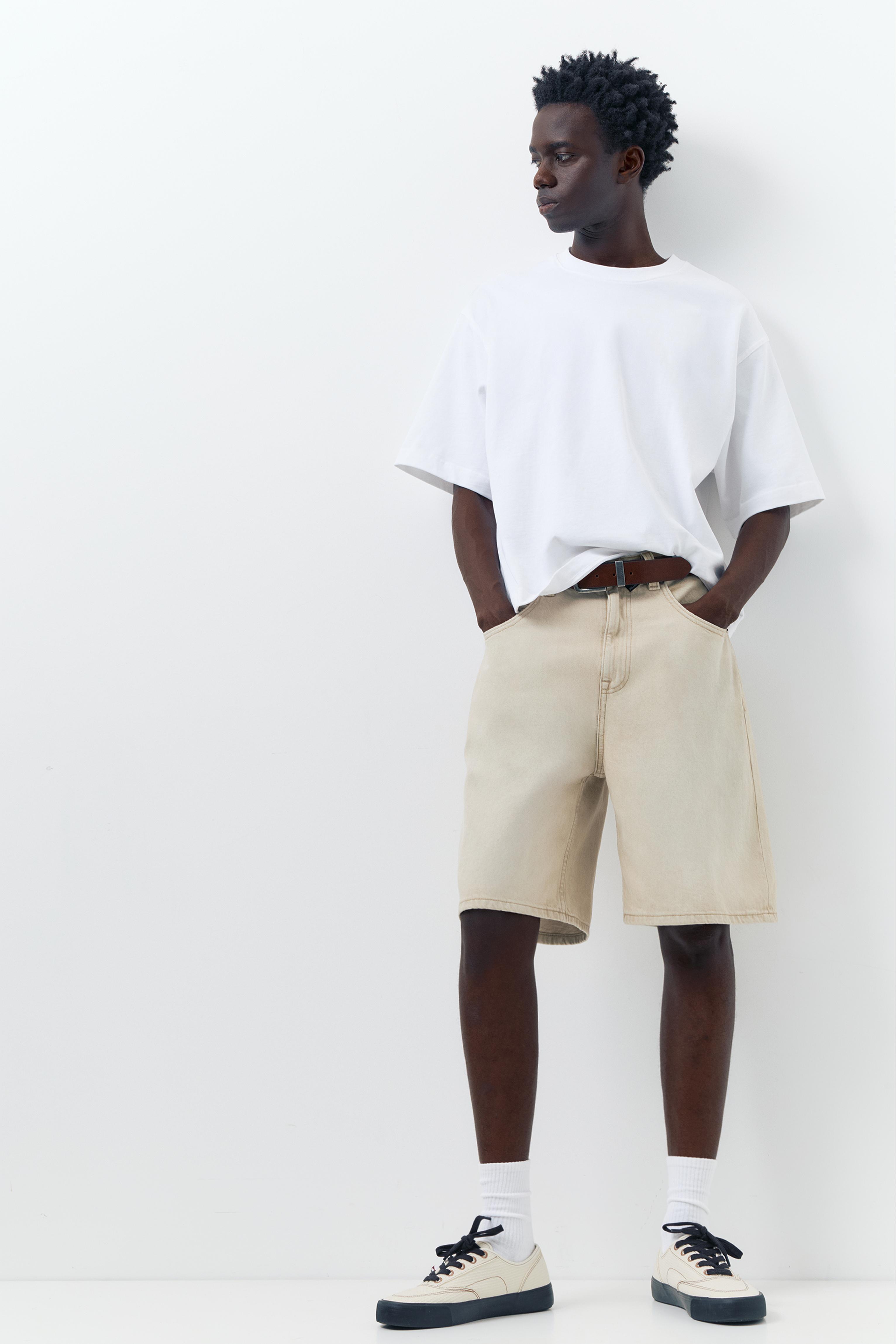 Baggy relaxed fit denim Bermuda shorts — Sand