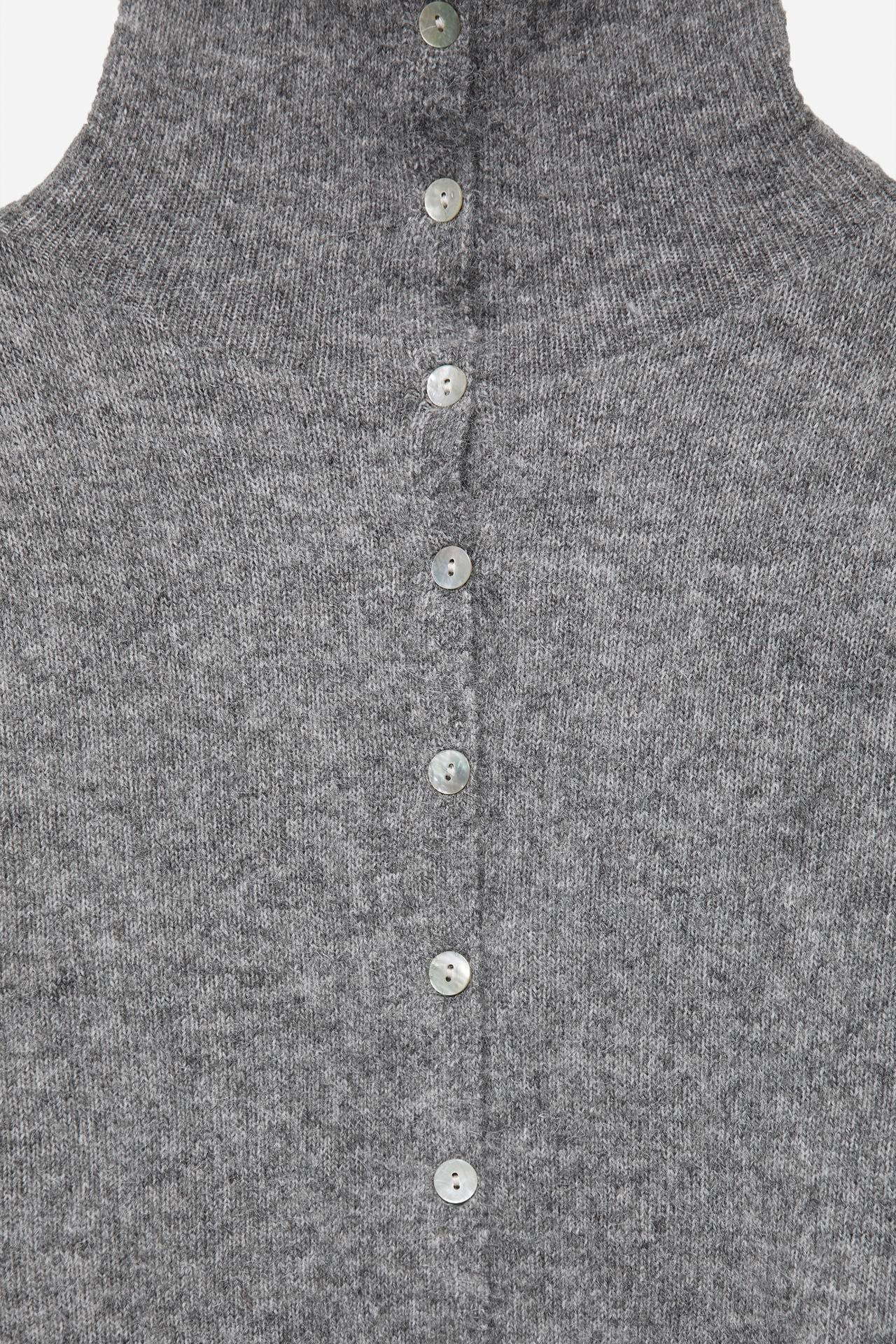 High neck buttoned cardigan — Grey marl