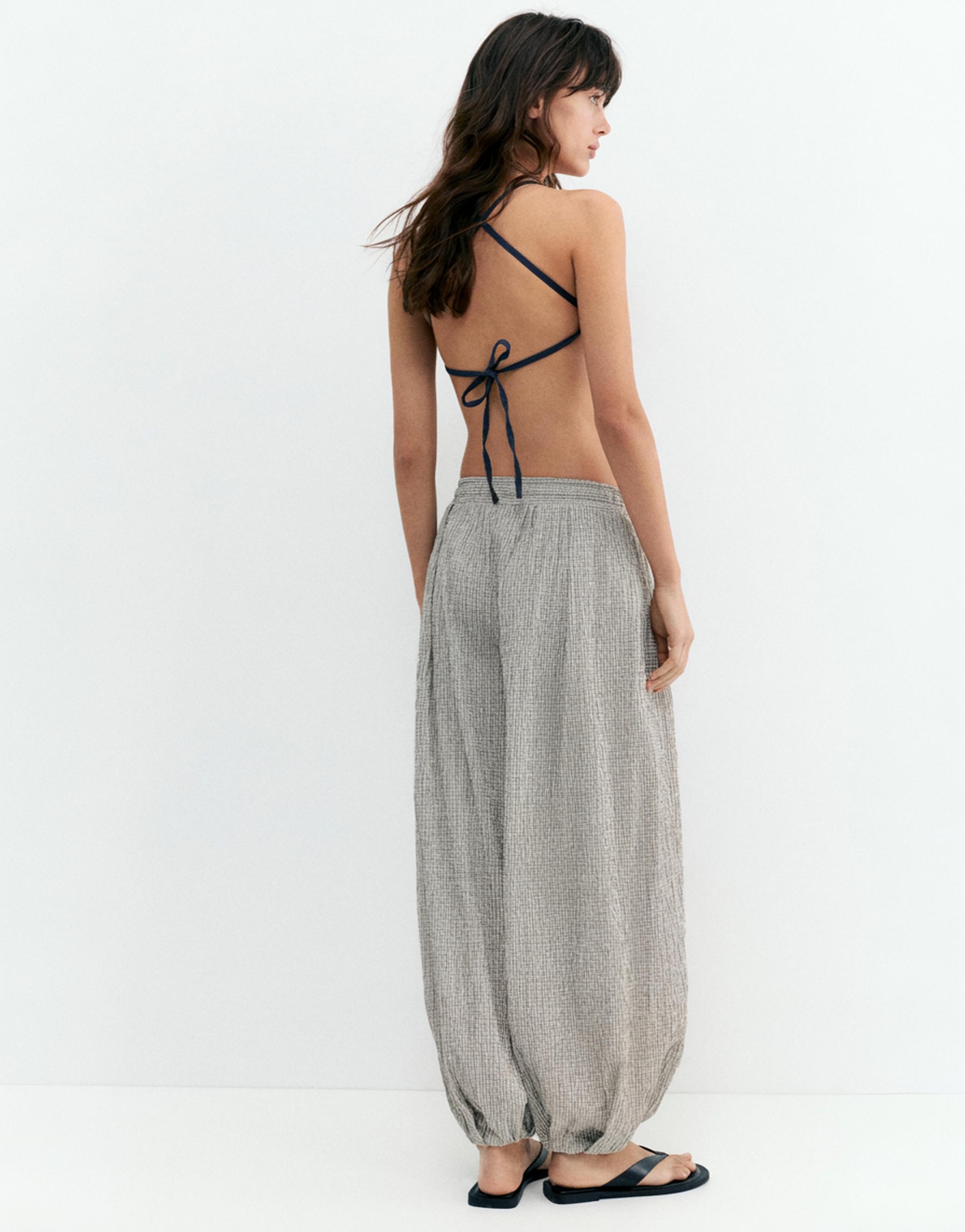 Kareli şalvar pantolon - Görsel 7