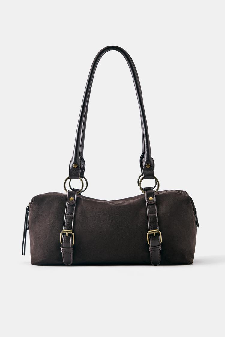 Shoulder bag with buckles — Brown
