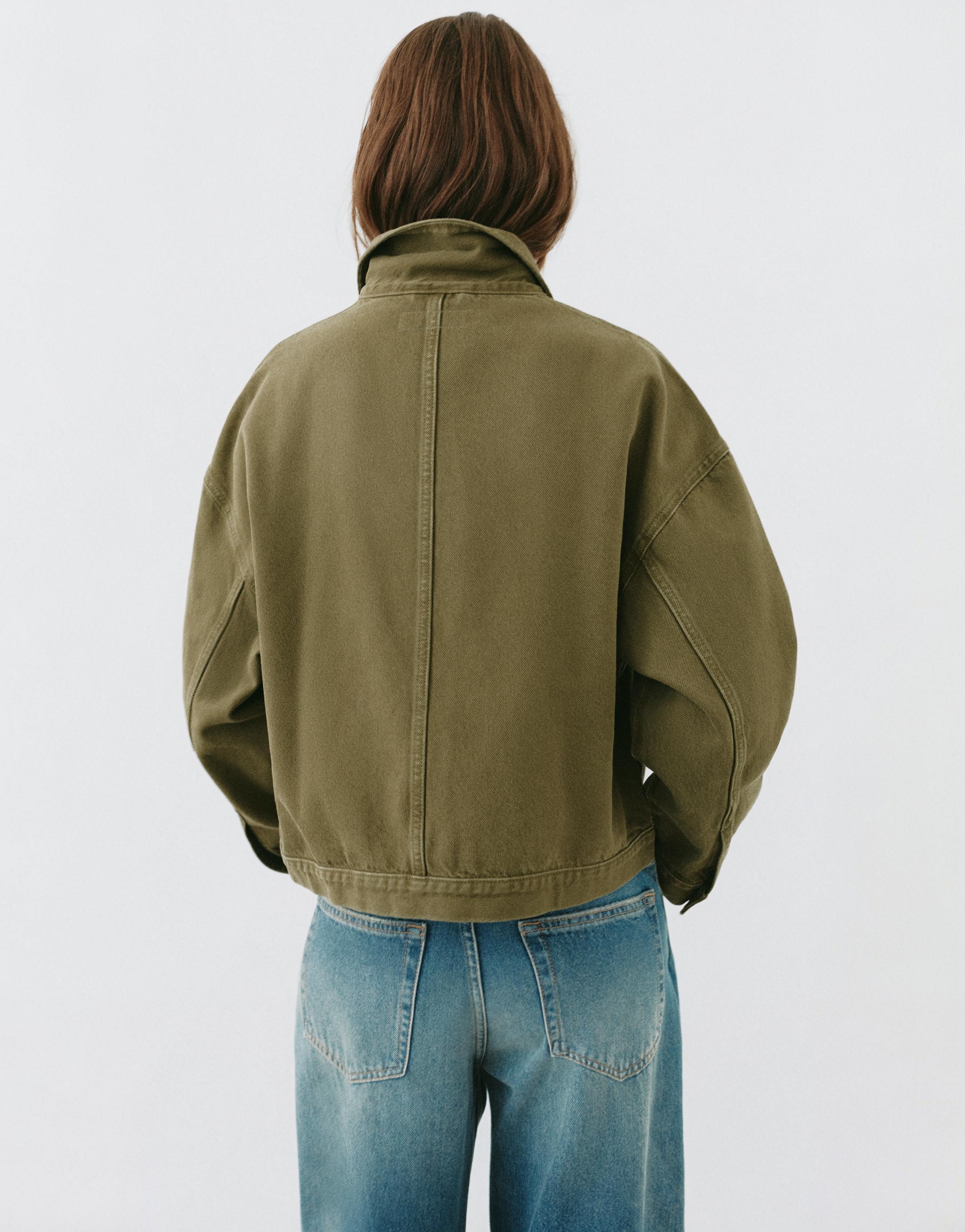 Boxy denim overshirt — Khaki