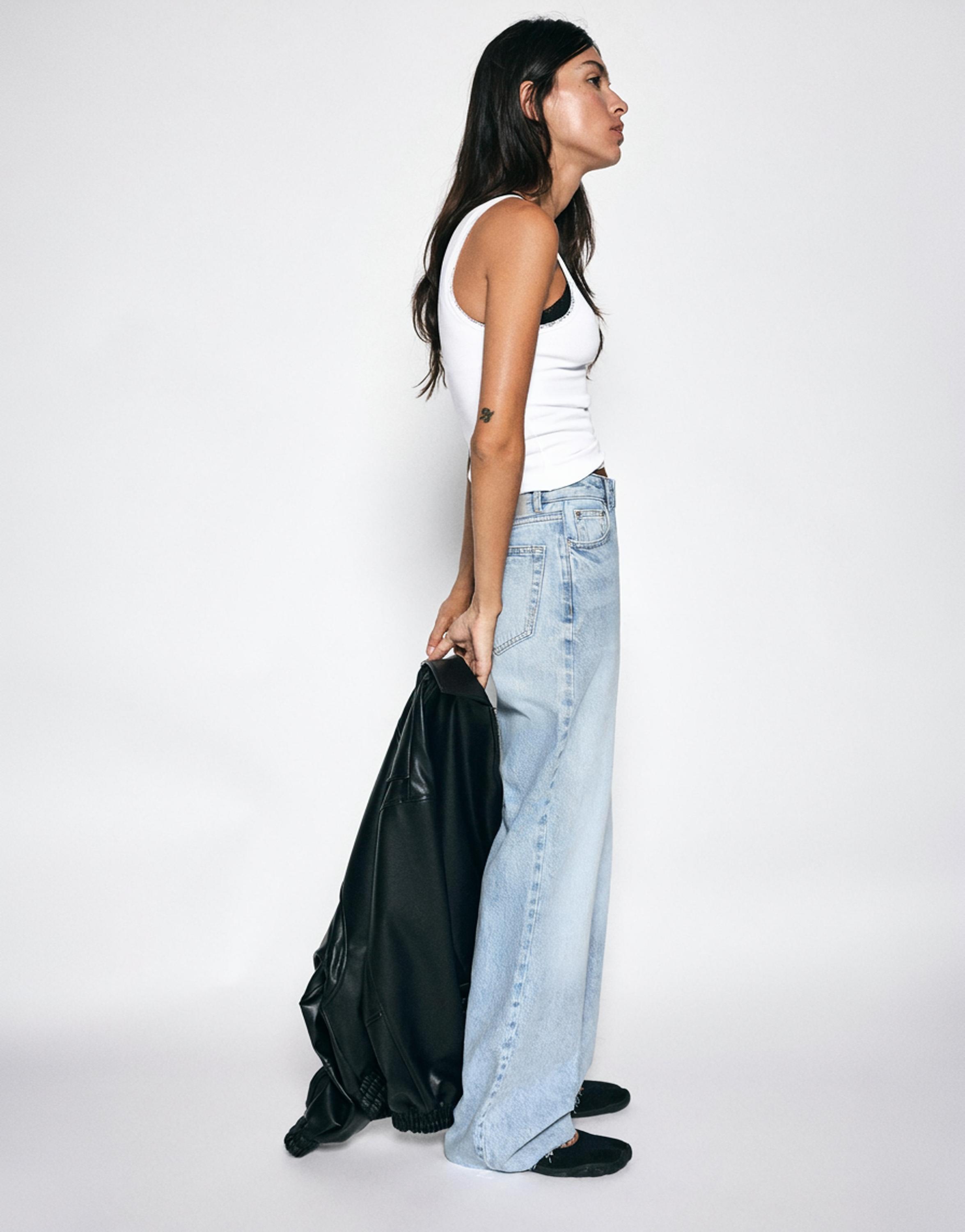 High-waist wide straight-leg jeans — Sky blue