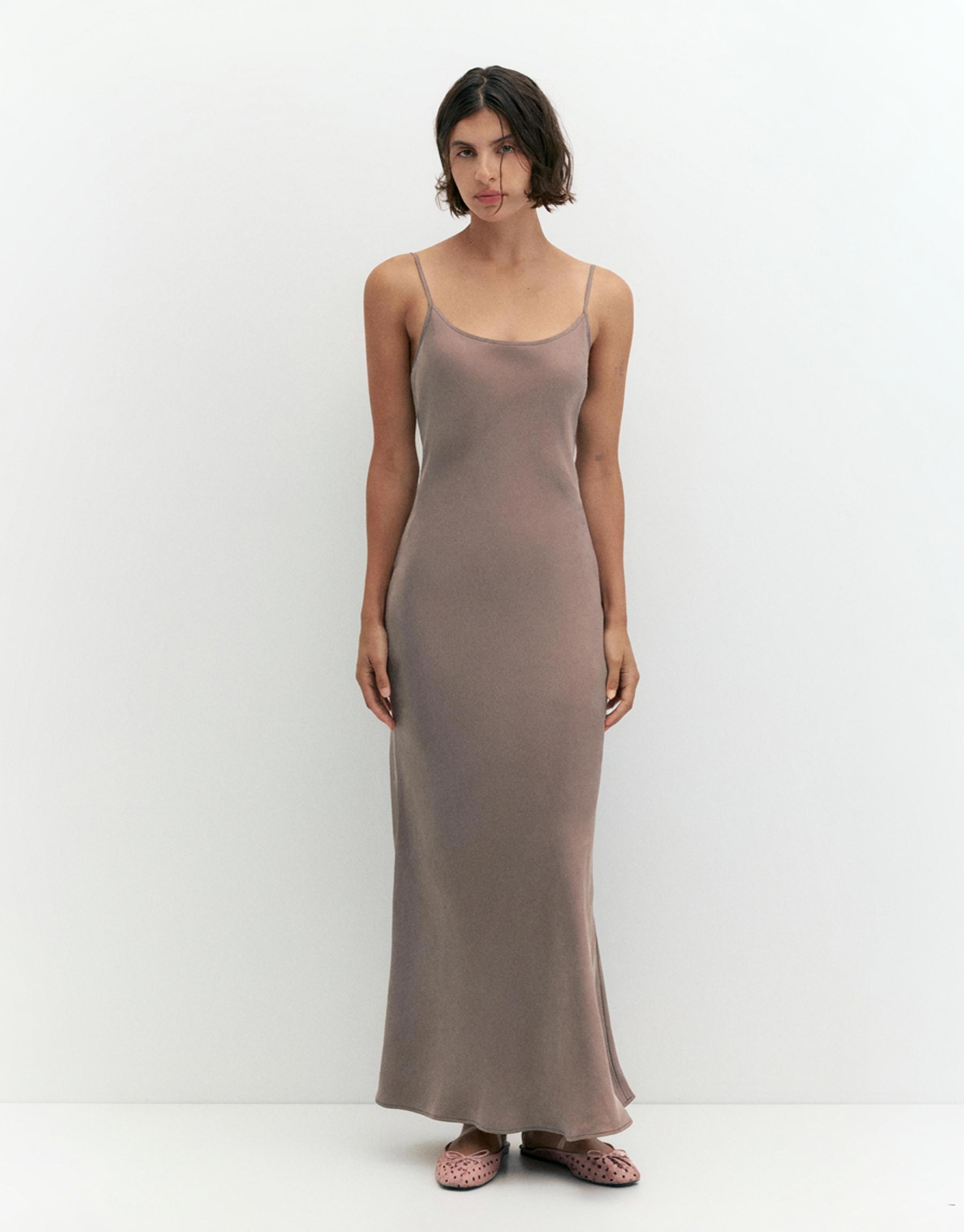 Satin midi dress — Mole brown