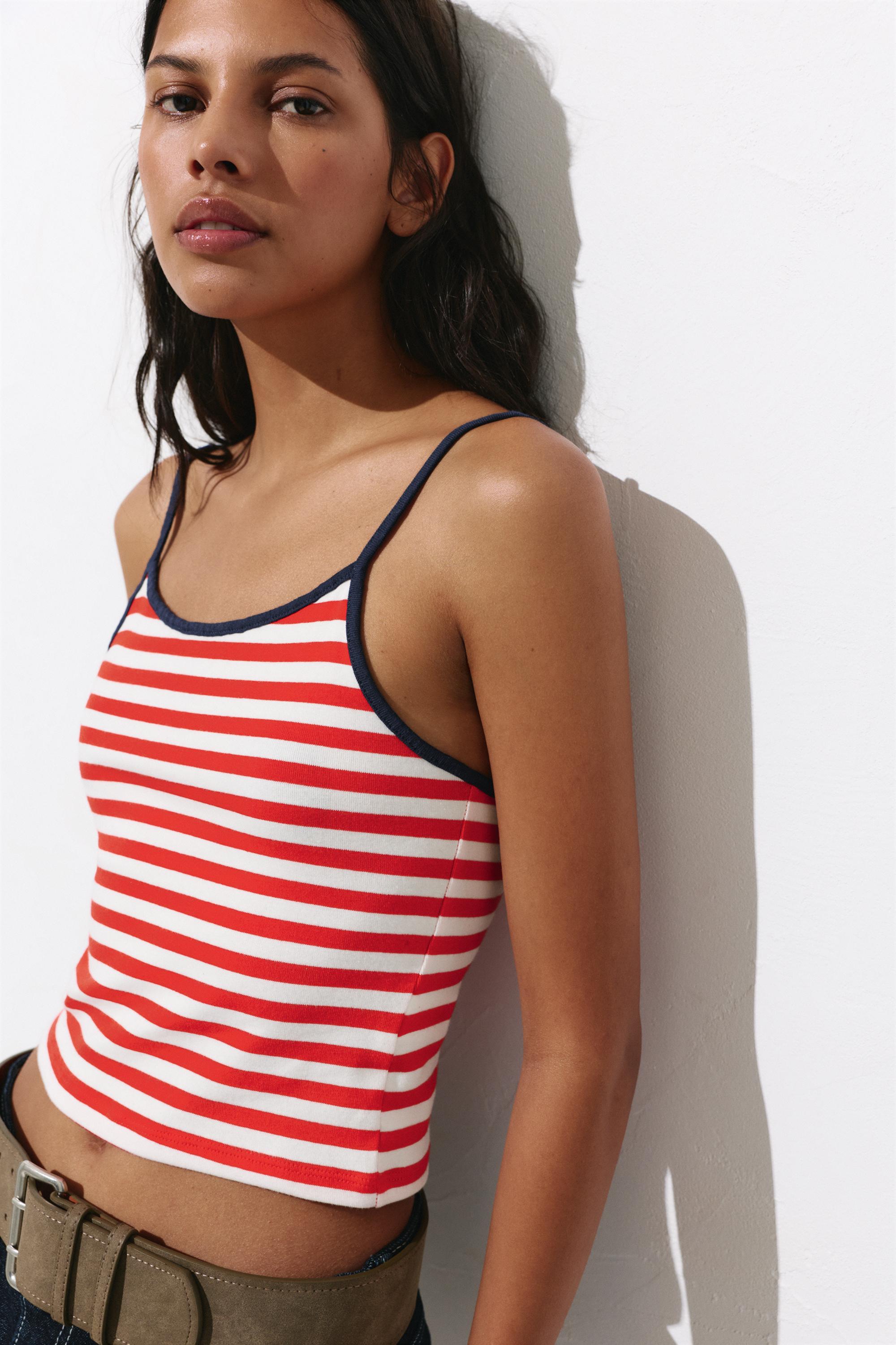 Striped strappy top — White/Red