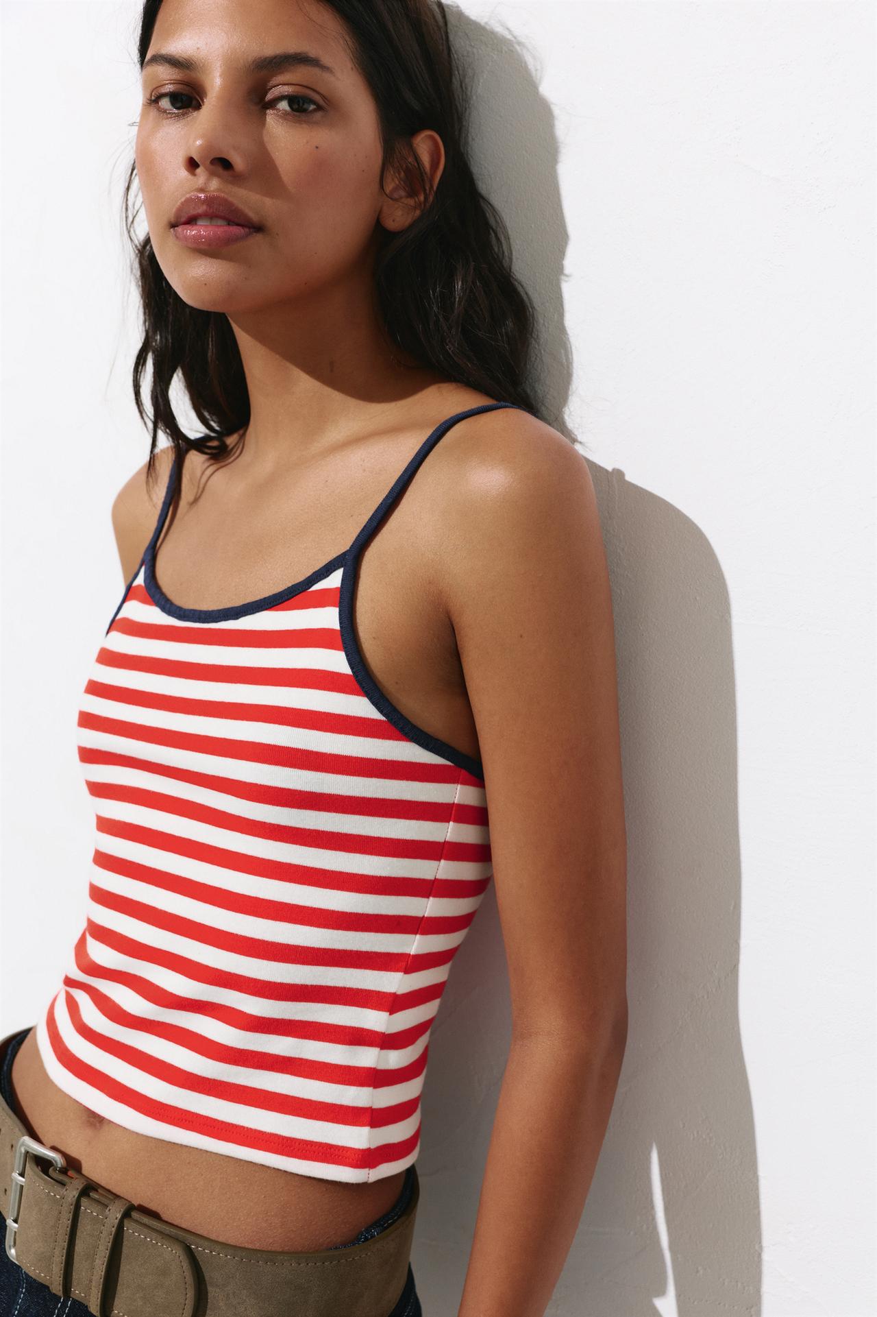 Striped strappy top — White/Red
