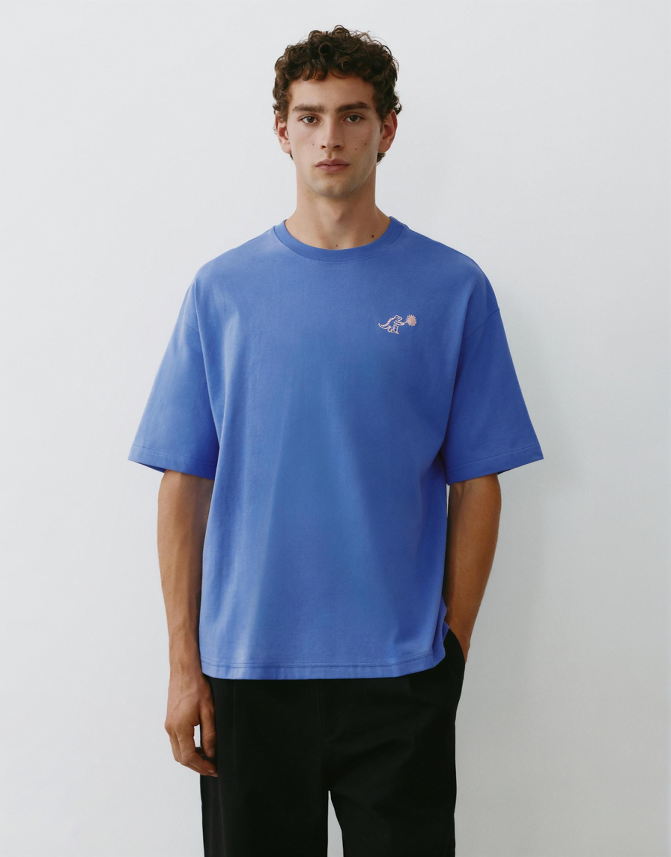 Relaxed fit textured graphic T-shirt — Deep blue
