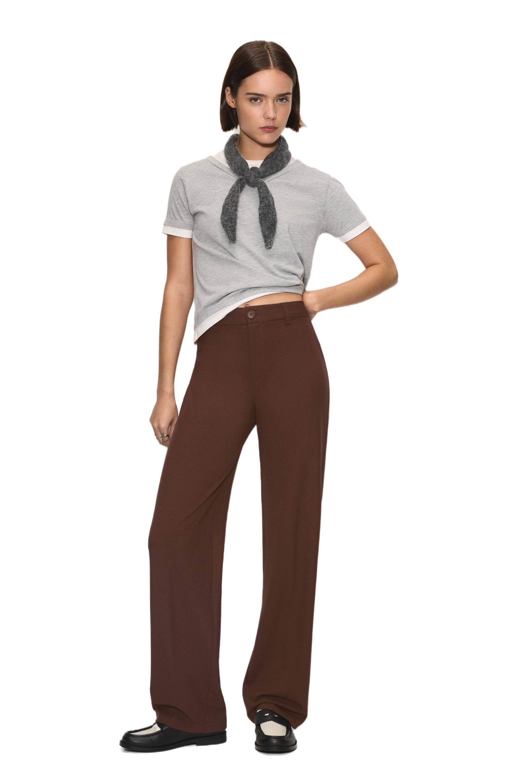 Smart high-waist straight-leg trousers — Wine
