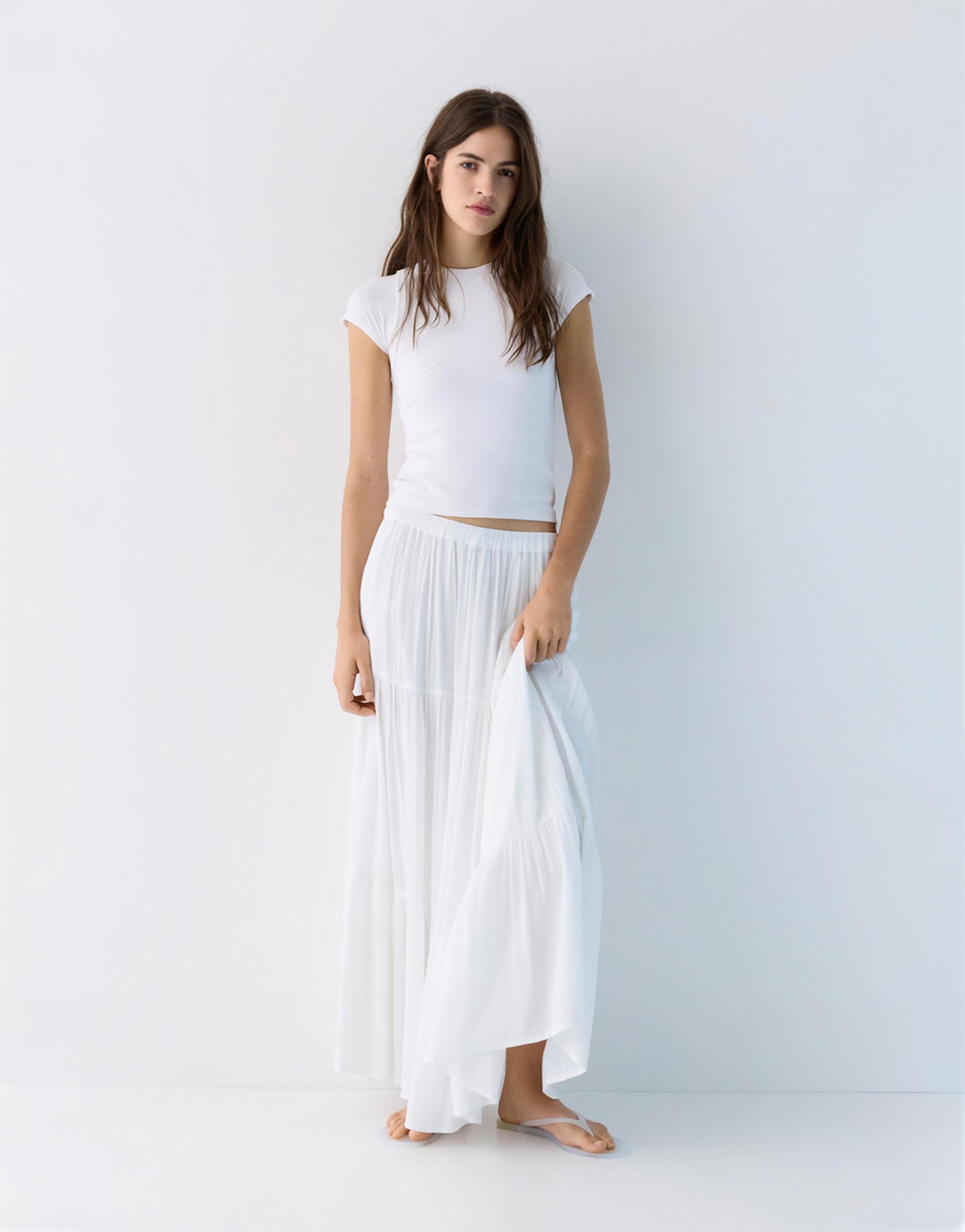 Flowy paneled midi skirt — White
