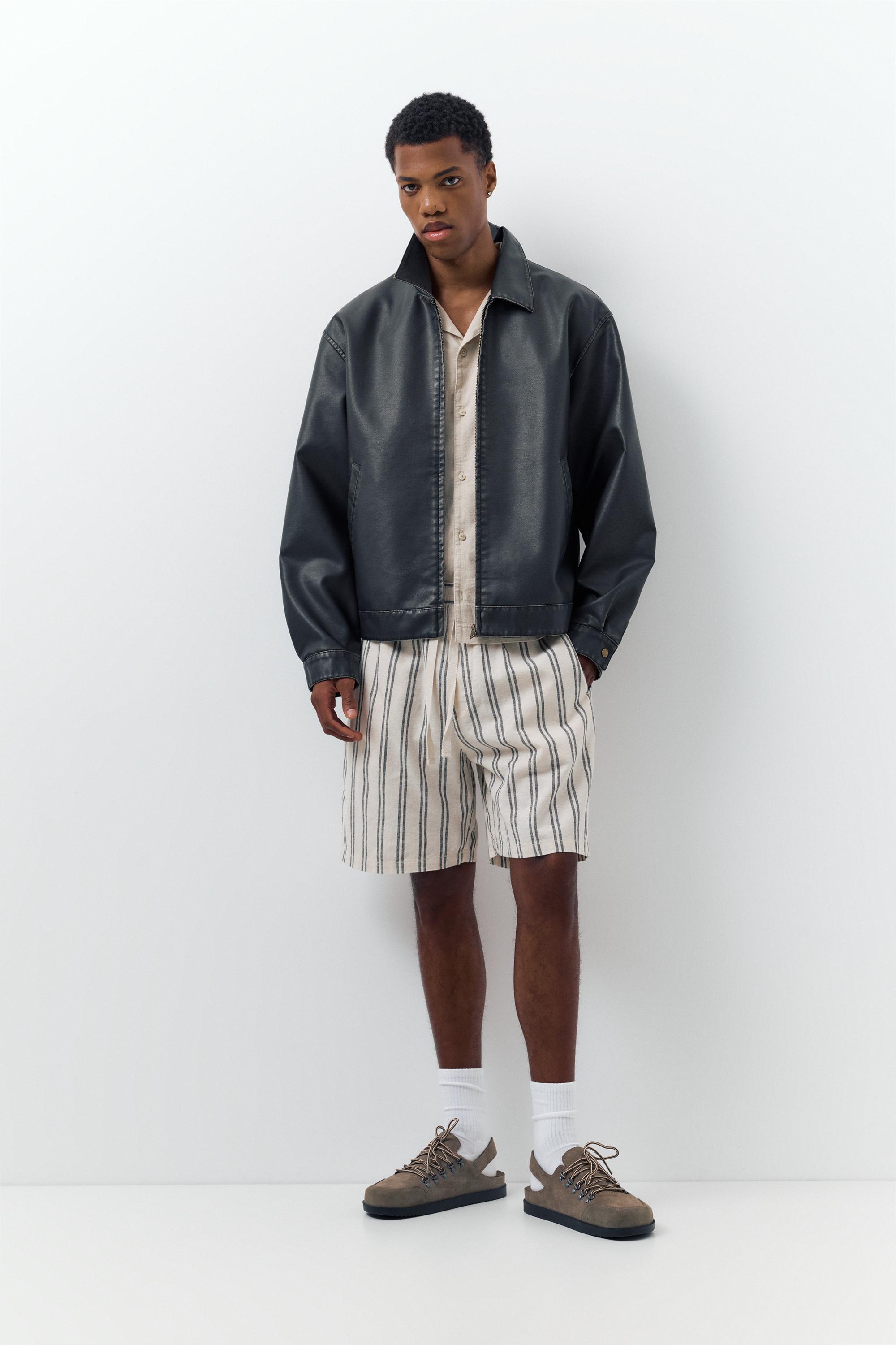 Linen blend jogger Bermuda shorts — White/Marble