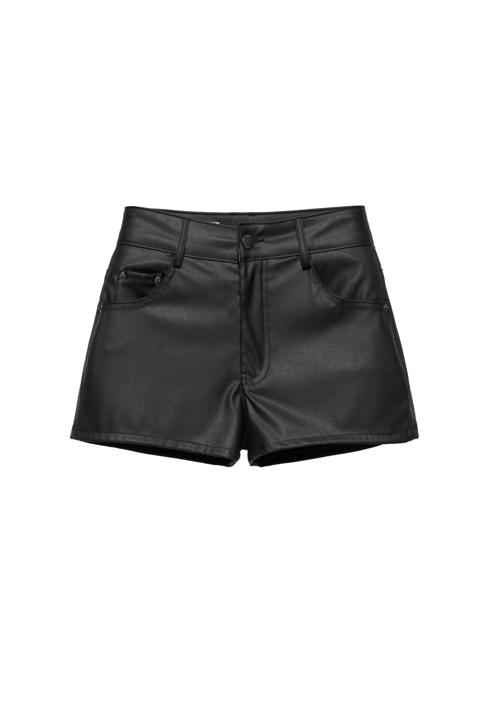 Studded faux leather mini shorts — Black
