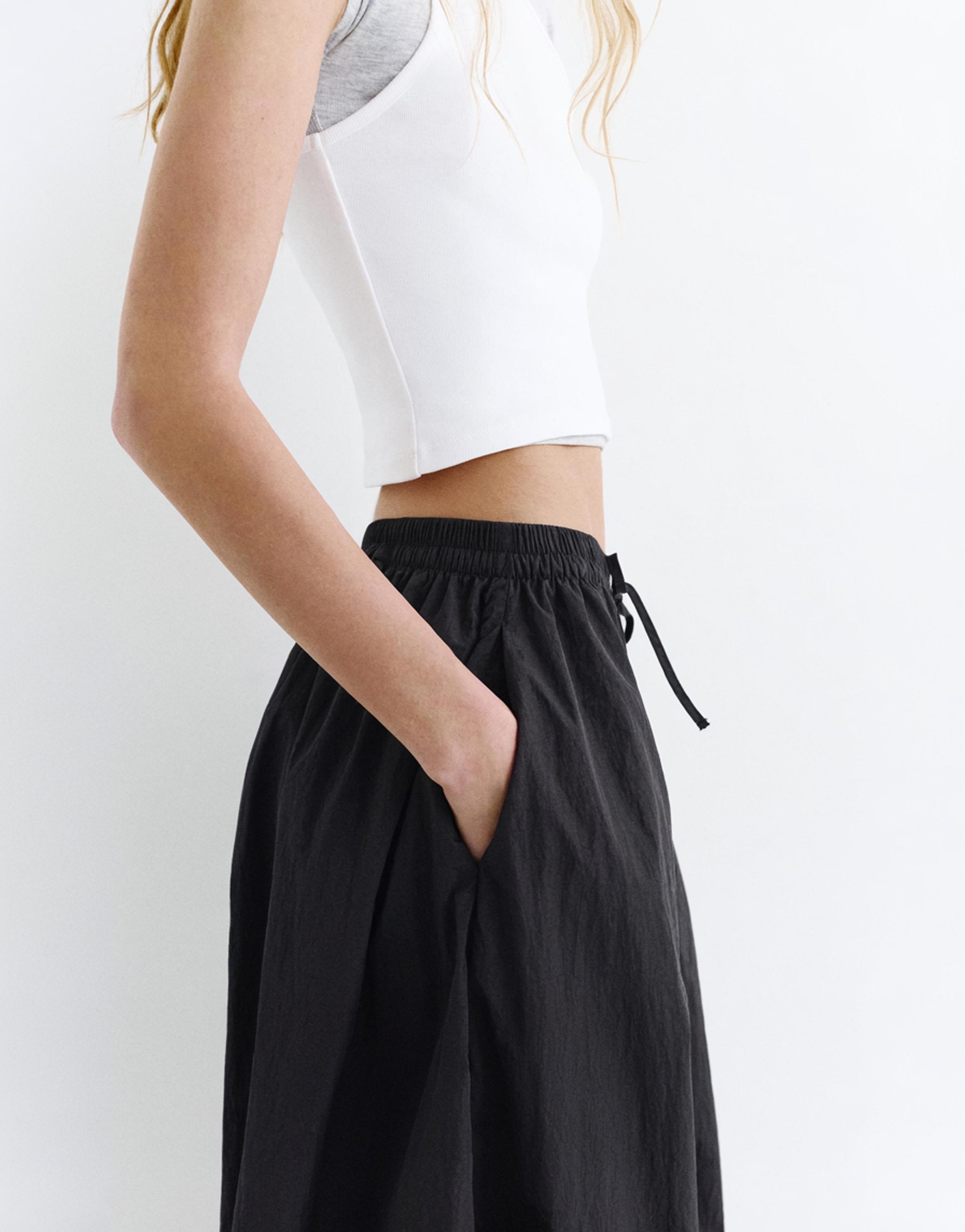 Nylon-effect sarouel trousers — Black