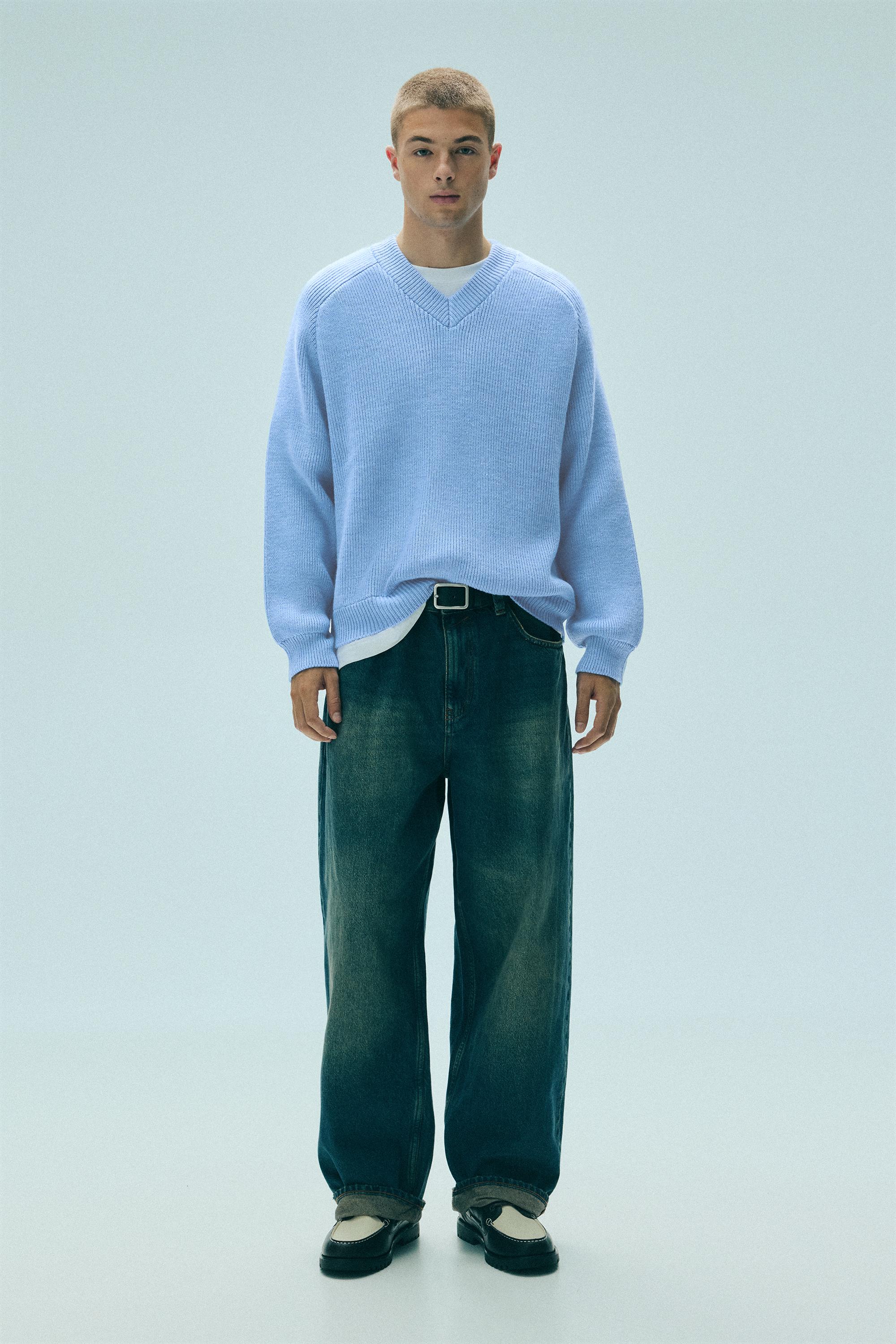 Pull&Bear Fitilli örgü V yaka kazak