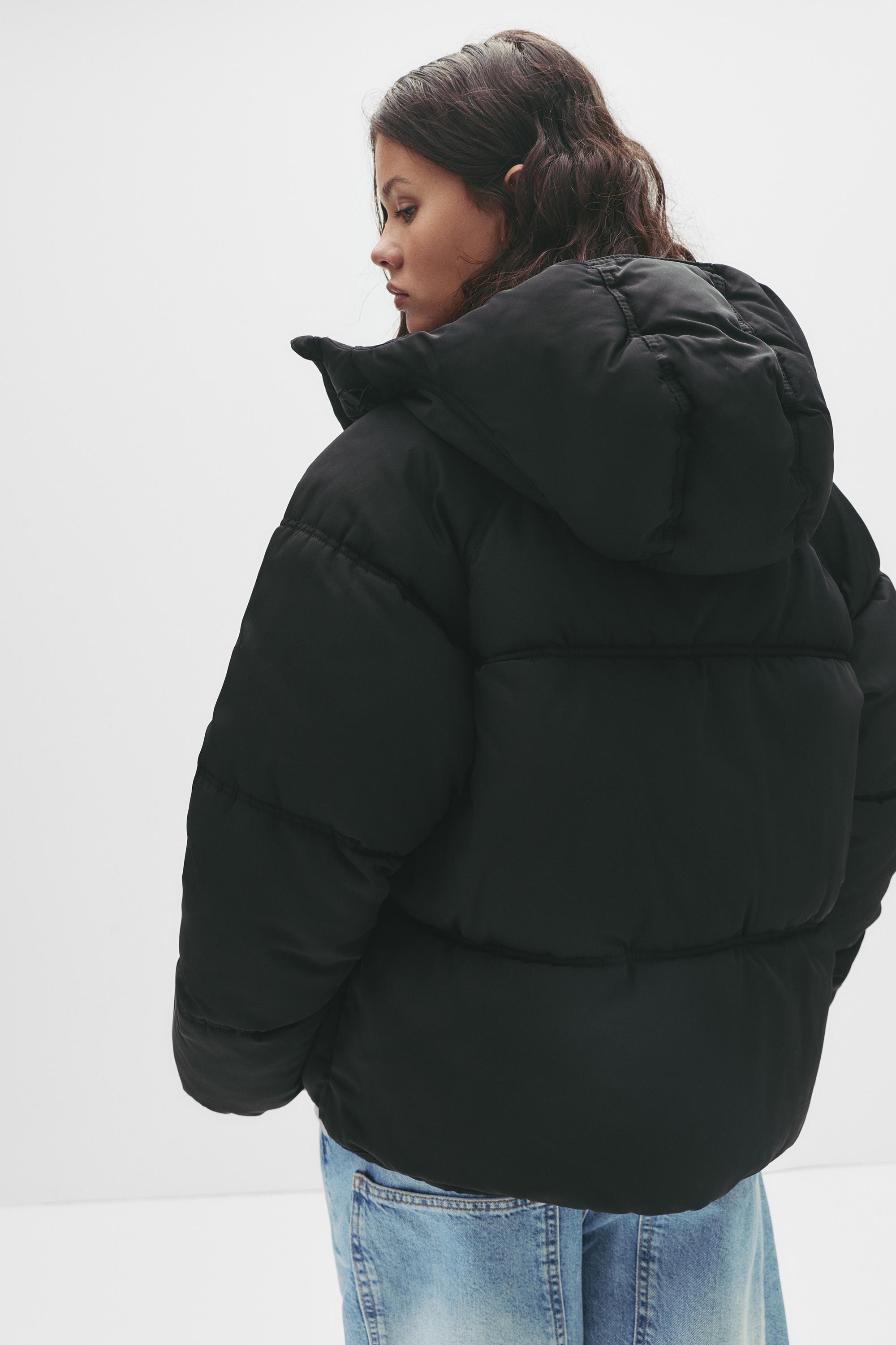 Puffer jacket with hood — Black