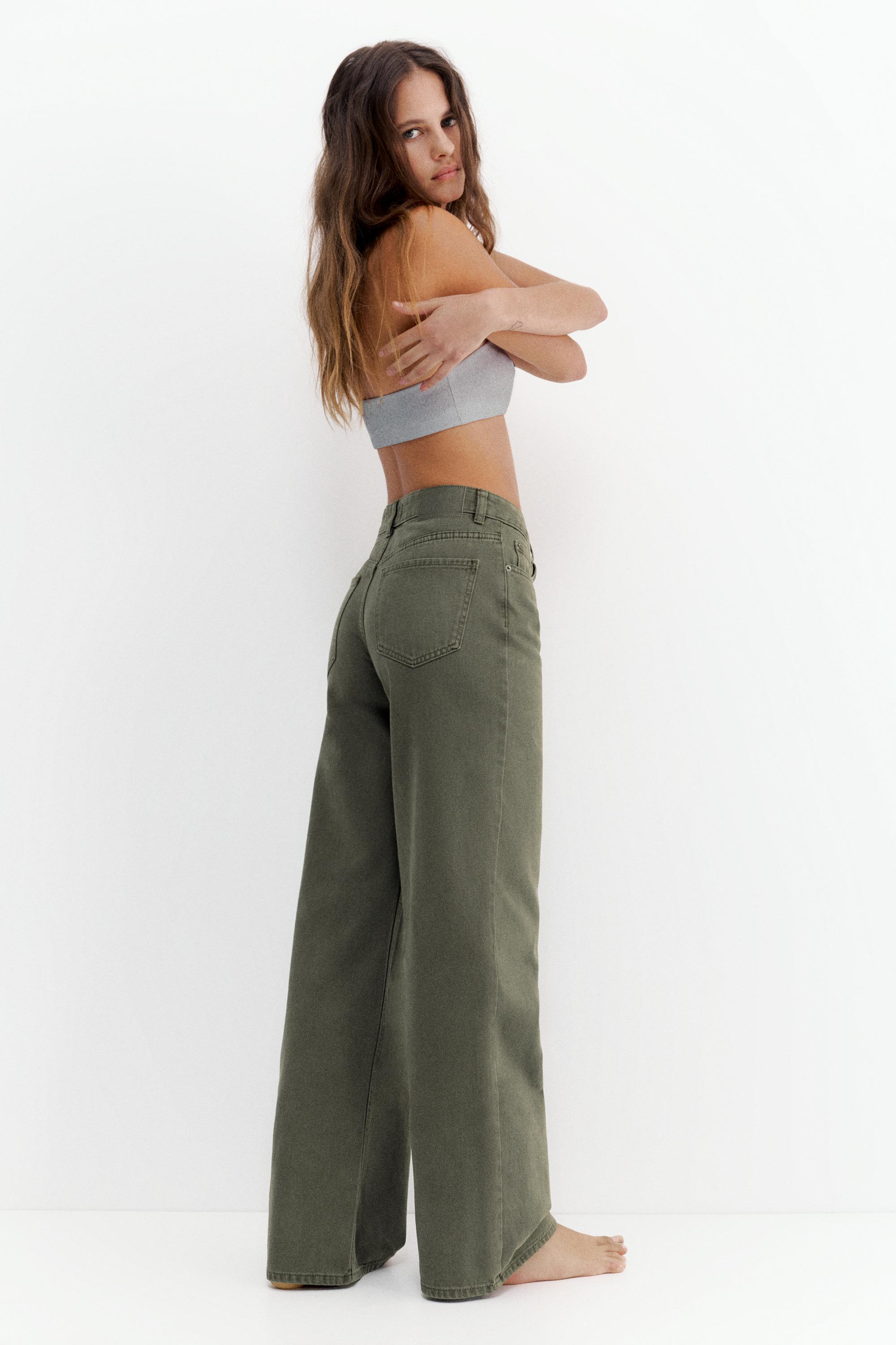 High-waist wide-leg jeans — Khaki