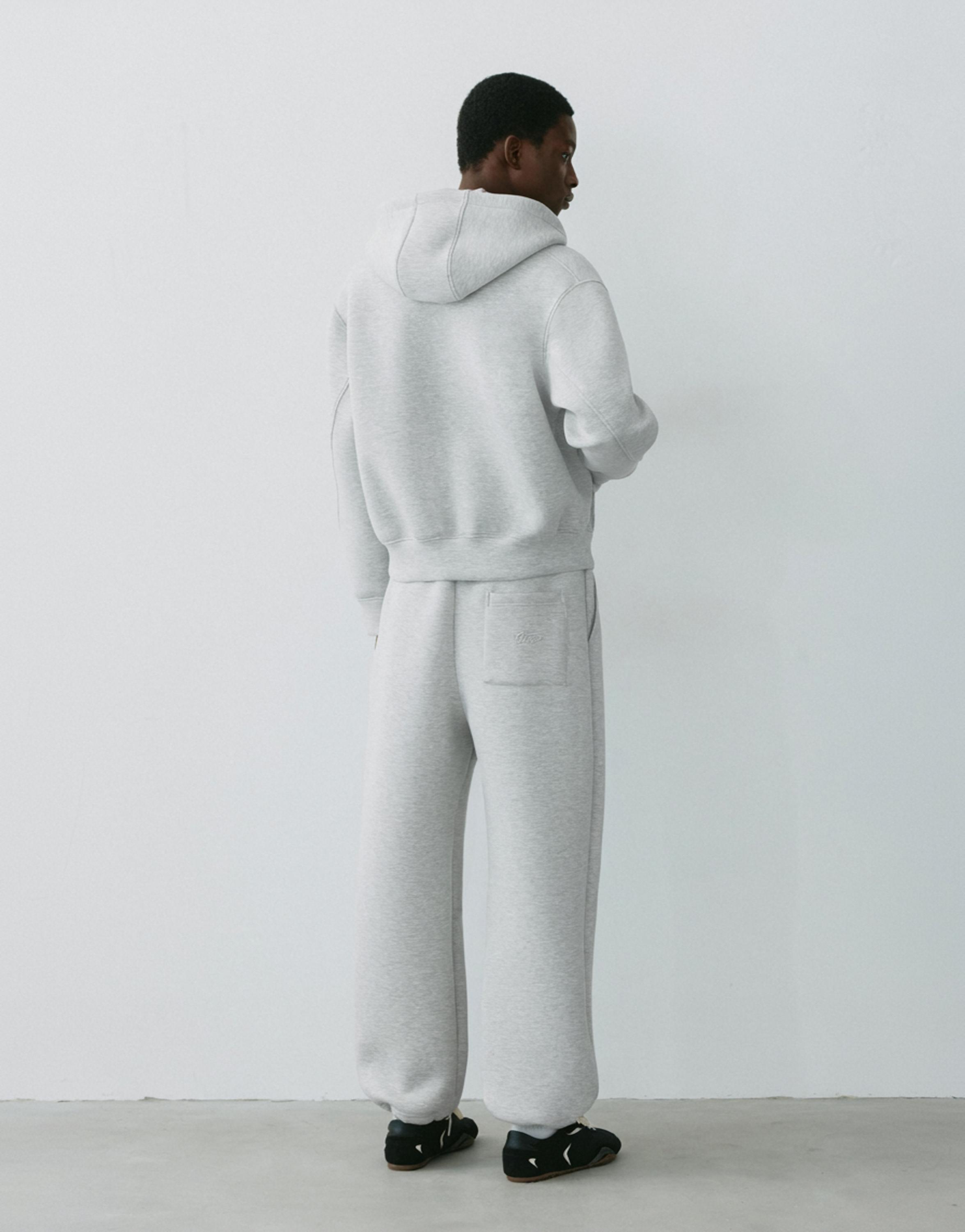 Neoprene-effect zip-up hoodie — Grey marl