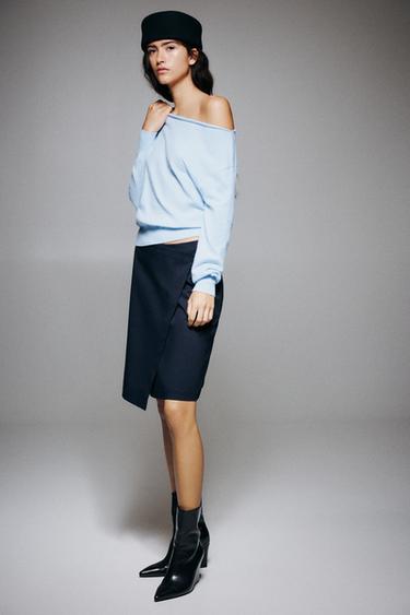 Soft-touch boat neck jumper — Pale sky blue 4