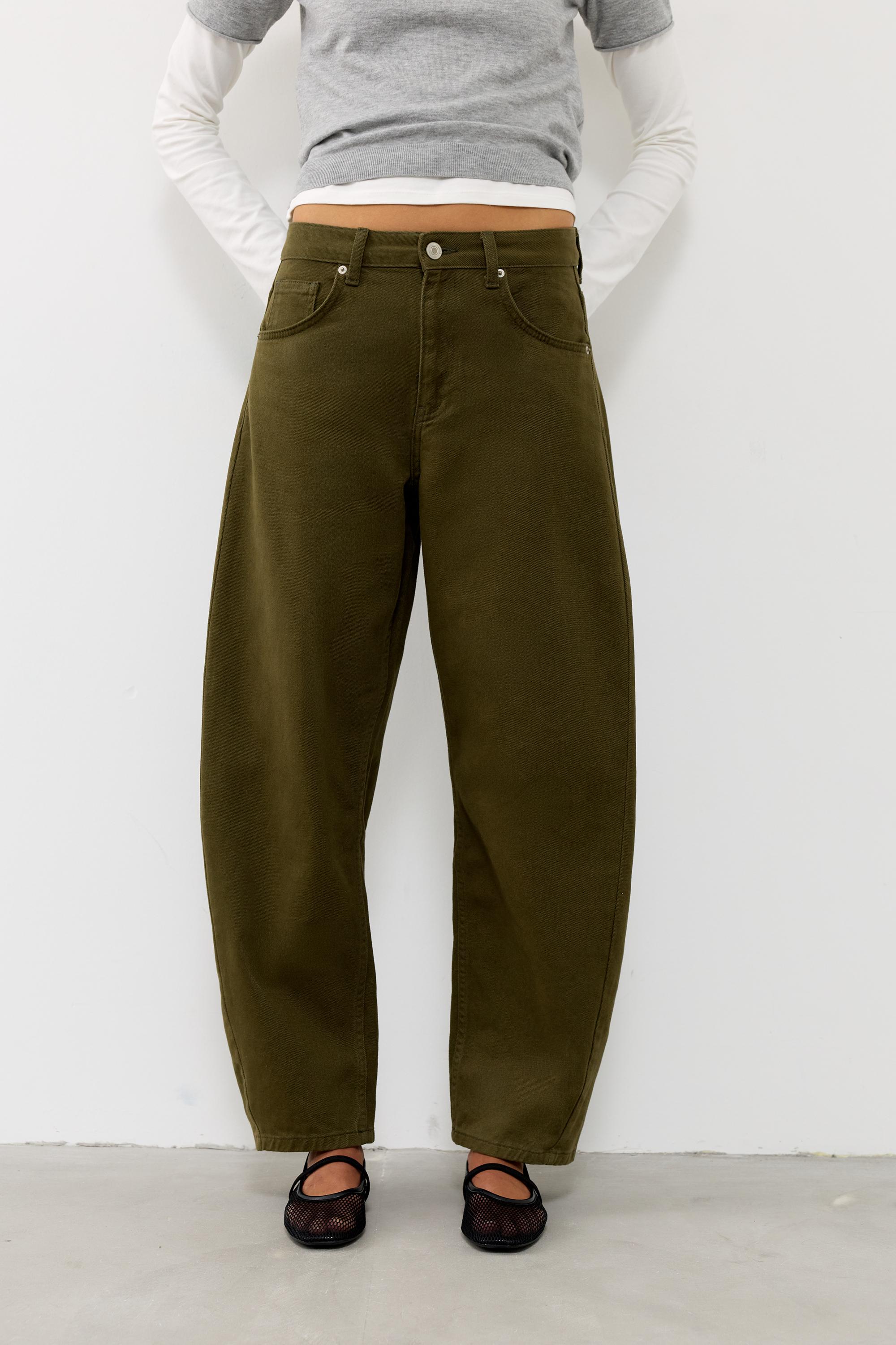 Low-rise barrel jeans — Khaki